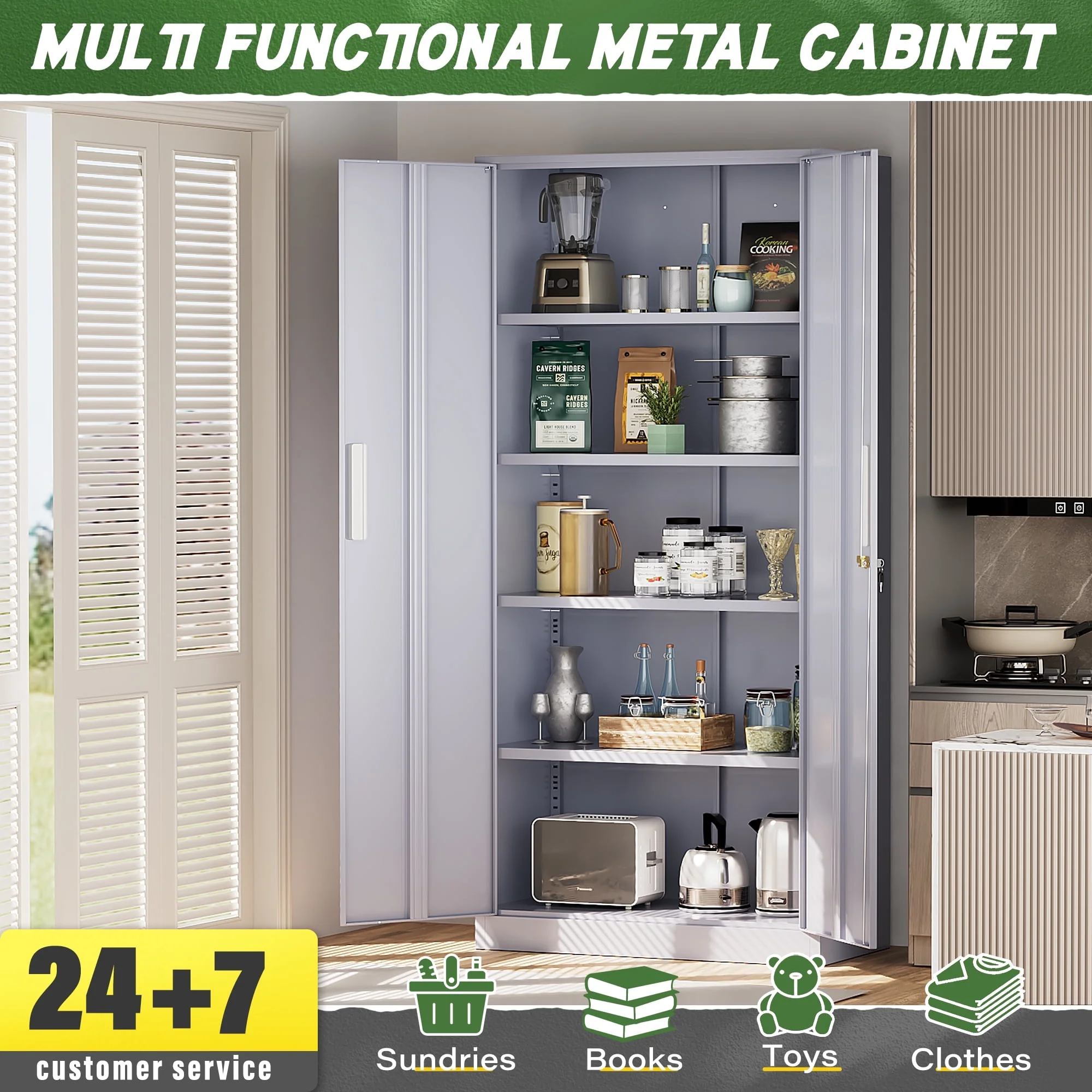 SOLAURA Metal Storage Cabinet with Wheels, 73" Garage Rolling Cabinet with Locking Door and 4 Shelves, Tool Cabinet on Caster for Home, Office, Black - Image 93