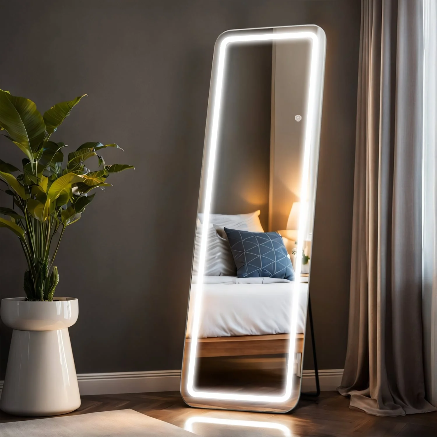 64 x 21 Inch Full Length LED Floor Mirror with Stand, Full Body Wall Mounted Mirror - Image 8