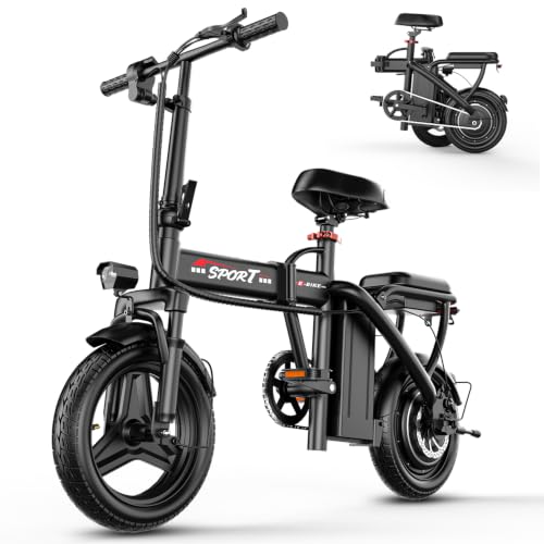 Electric Bike for Adults Teens, 800W/1200W Peak Folding E Bike | 22/25MPH & 30/45 Miles Range, 14" Commuting Ebike with 3-Speed Modes, Portable Electric Mini Bike