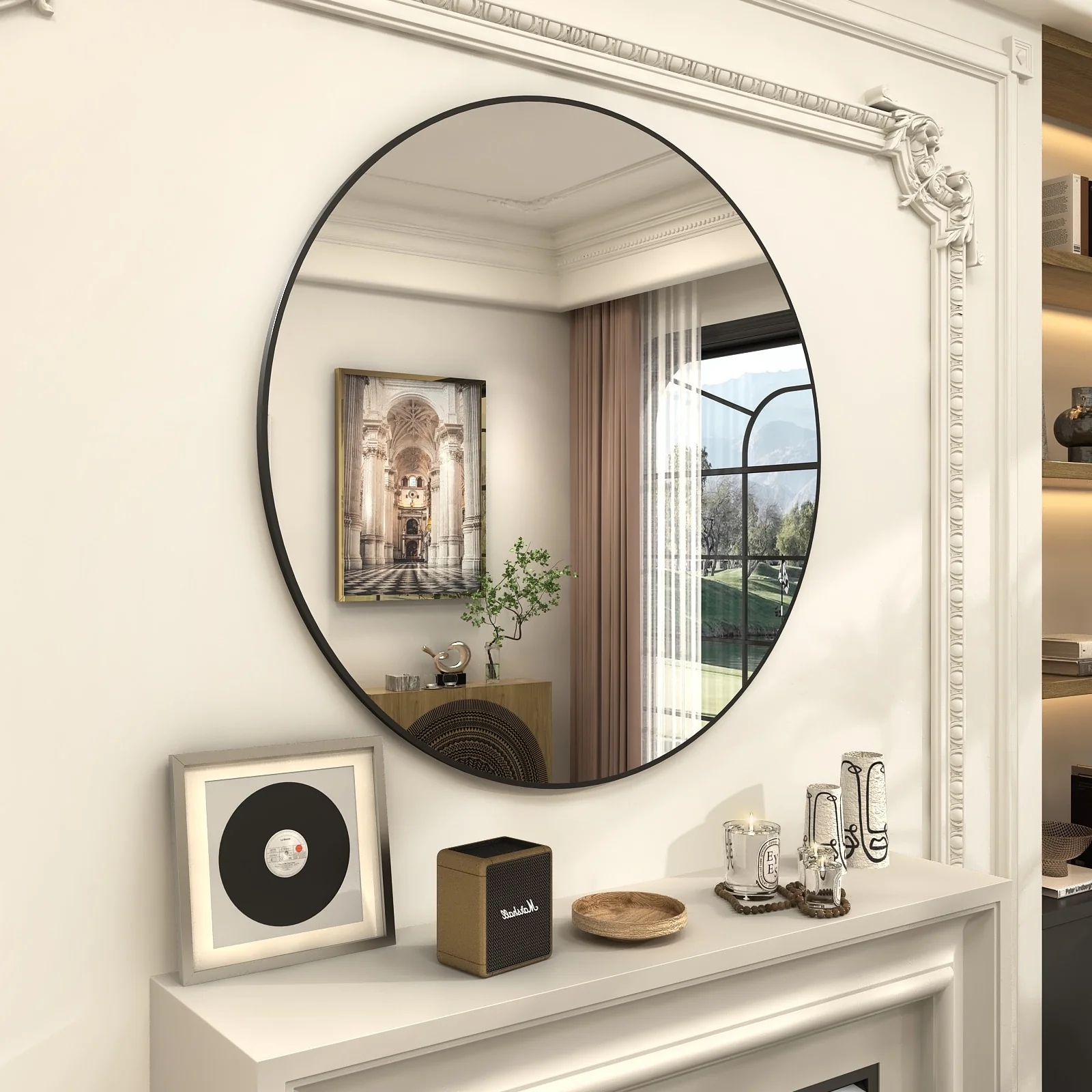 Round Metal Black Frame Bathroom Vanity Mirror, Wall Mounted Decorative Mirror - Image 9