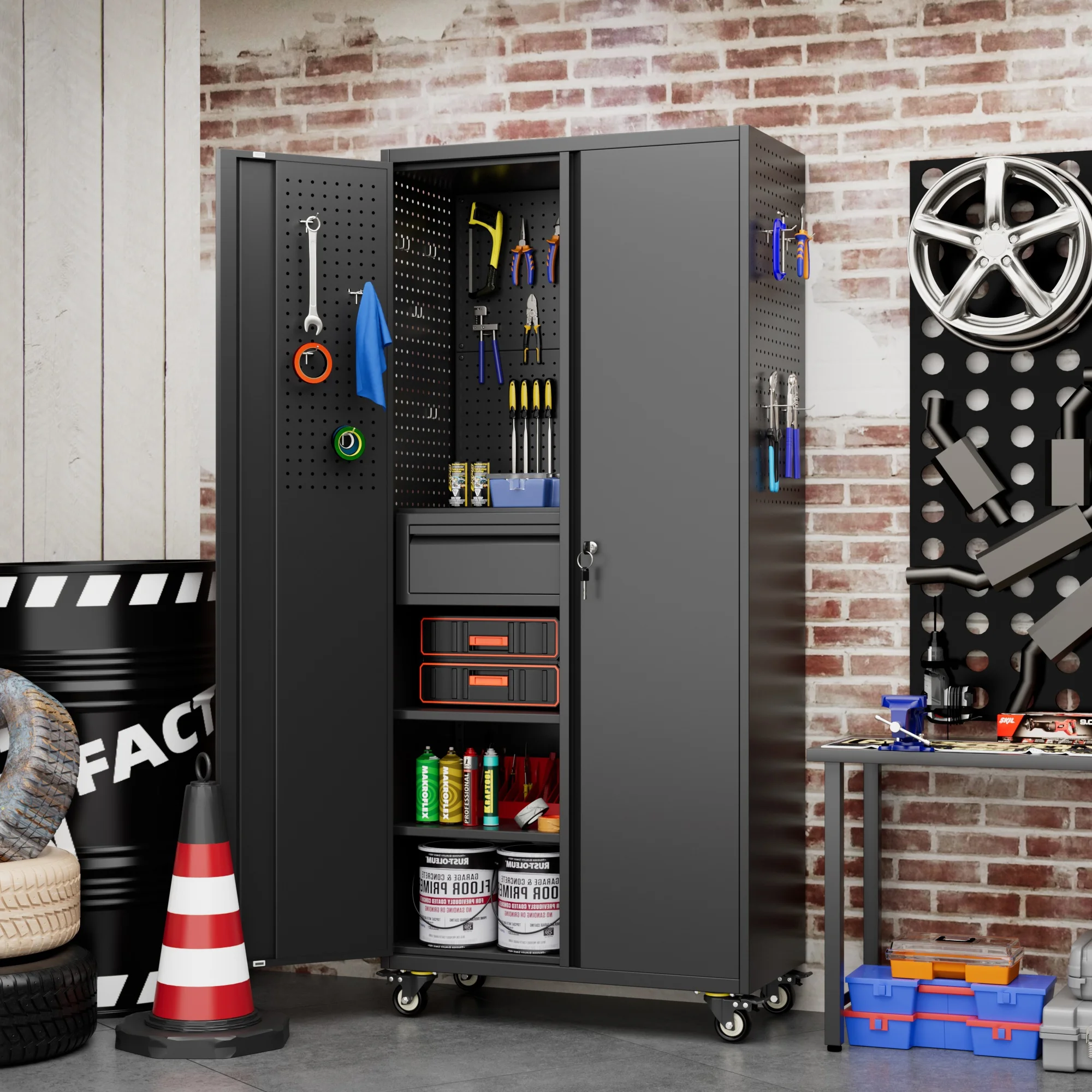 SUPEER 71" Metal Storage Cabinets with Wheels and Pegboards, Industrial Cabinet with 2 Drawers and 2 Adjustable Shelves,, Assembly Required - Image 55