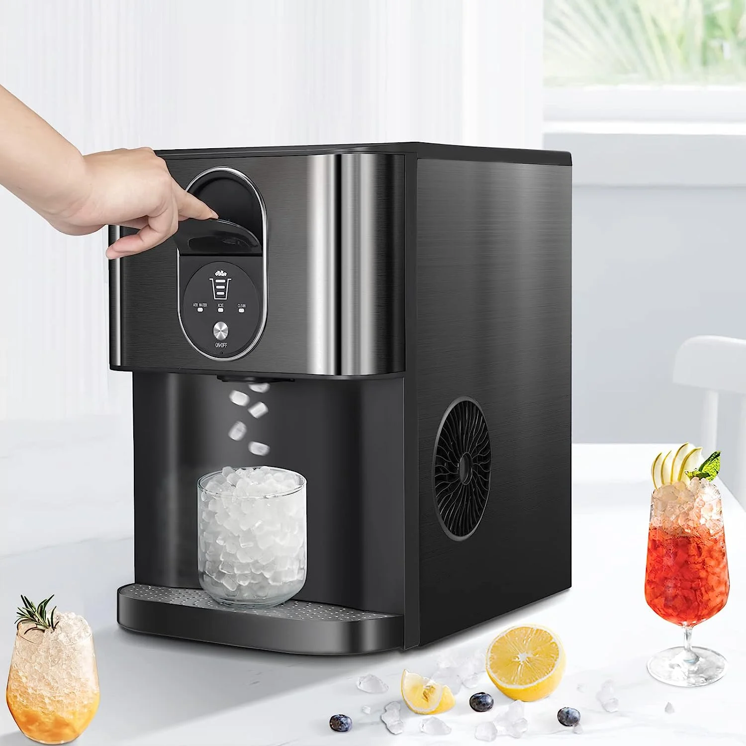 Auseo Ice Maker Countertop with Soft Chewable Ice, 44 Lbs/24H, Self-Cleaning, One-Click Operation for Home/Party(Black) - Image 8