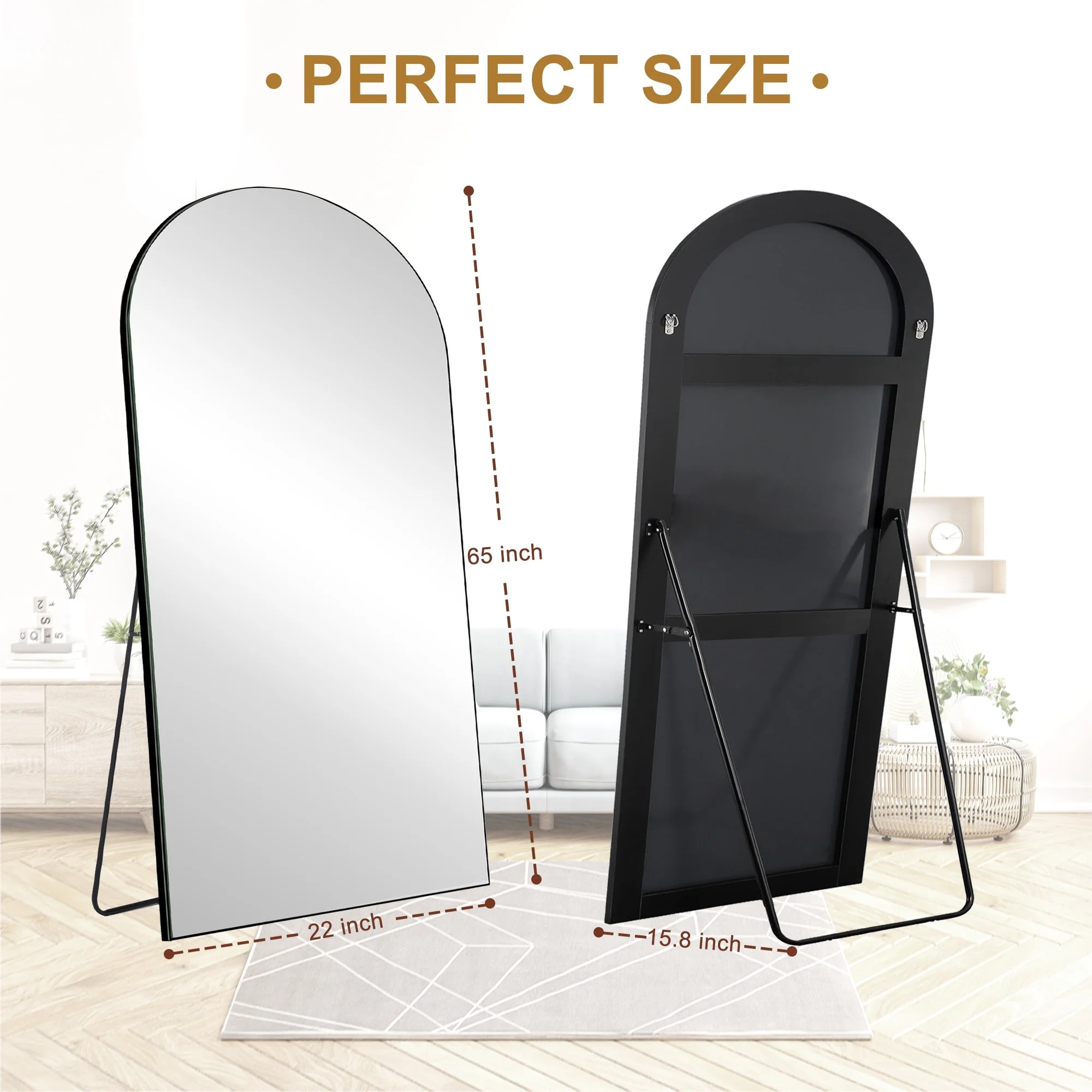 Arched Full Length Wood Floor Mirror, Full Body Standing and Wall Mounted Mirror for Bedroom, Living Room and Home Decor - Image 62