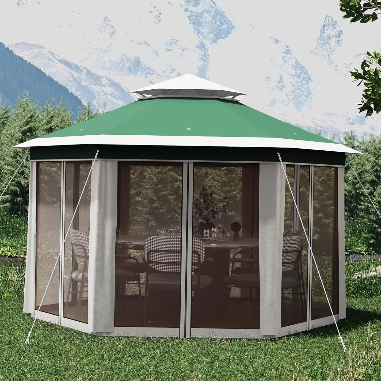 Pop Up Gazebo 13x13ft, Hexagonal Outdoor Canopy Shelter, Instant Patio Gazebo Tent with Mesh Netting and Strong Steel Frame for Patio Backyard Garden Wedding Party - Image 2