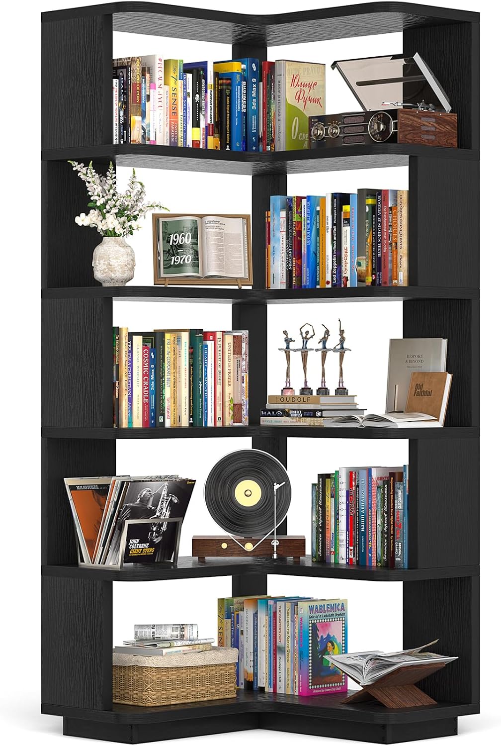 Corner Book Shelf, 6-Shelf L Shaped Corner Bookshelf with Baffle - Image 2