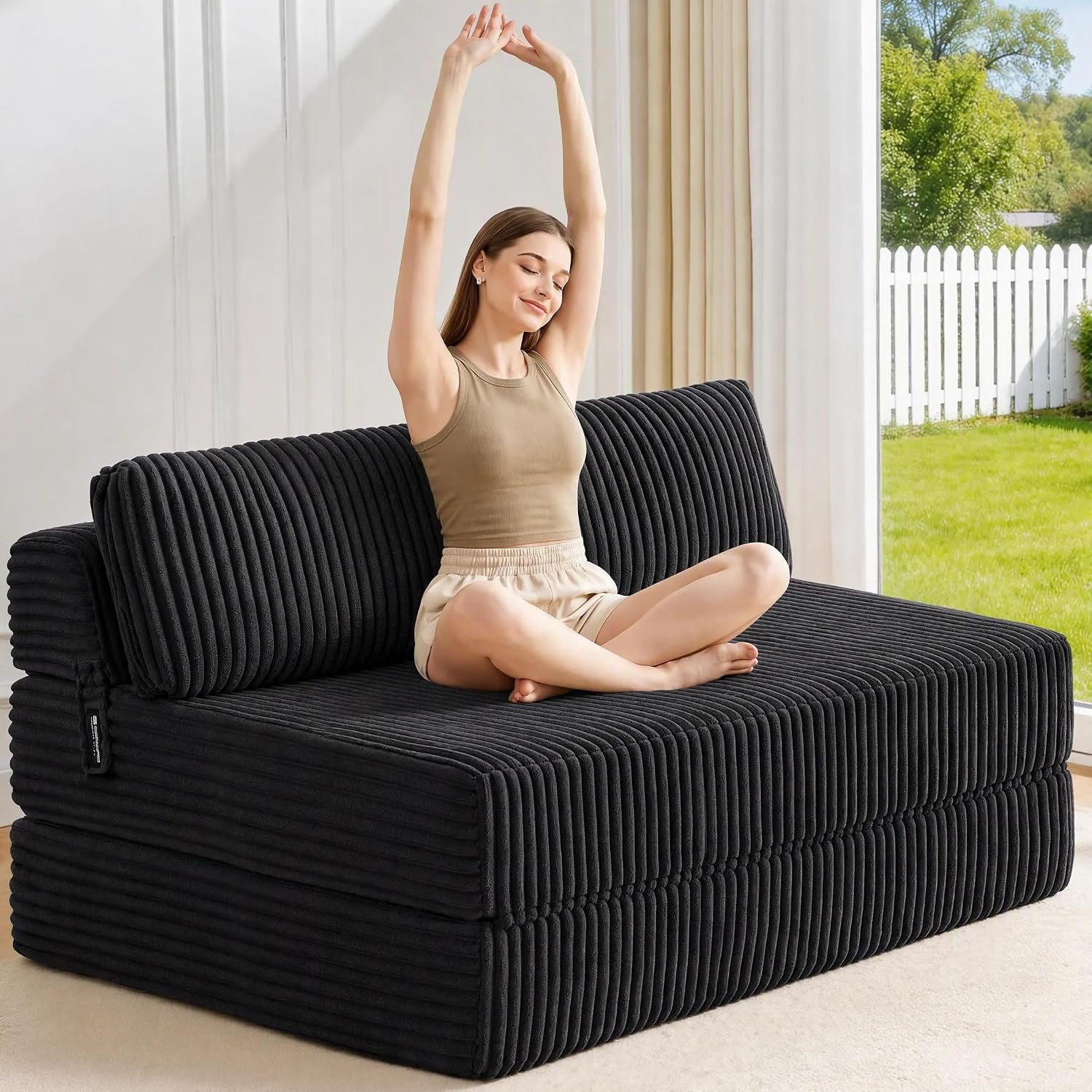 Folding Sofa Bed Convertible 4 in 1 Sleeper Chair Gray Single - Image 9