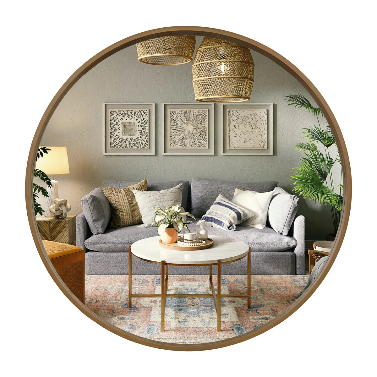 Classic Farmhouse Round Wall Mirror, Wooden Frame Decorative Accent Mirror for Living Room, Bedroom and Entryway - Image 41