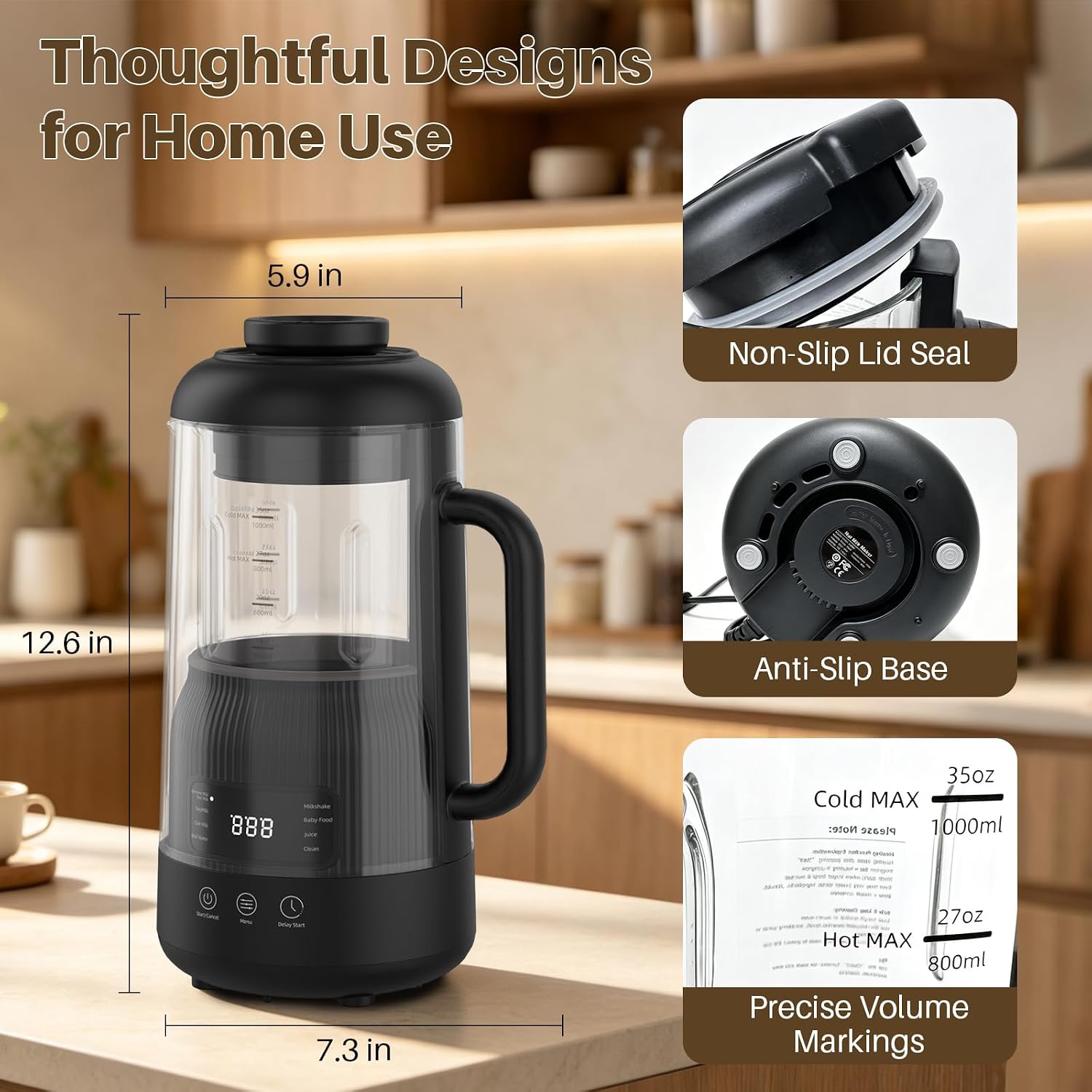 8-in-1 Nut Milk Maker with Silent Shield 12H Delay Start/Keep Warm 35oz - Image 7