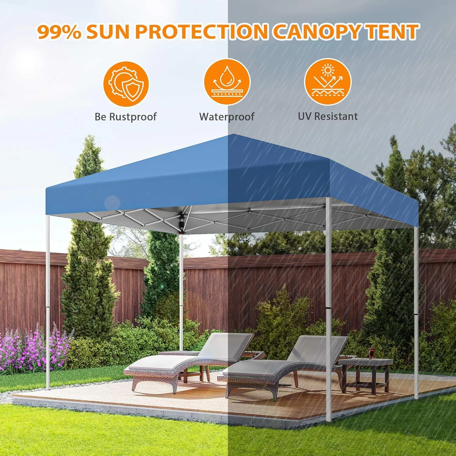 Puppys 10 X 10ft Pop Up Canopy Tent Easy Set up Outdoor Instant Straight Legs Portable Gazebo Shelter with Wheeled Bag for Camp Beach Patio and Garden (Blue) - Image 9