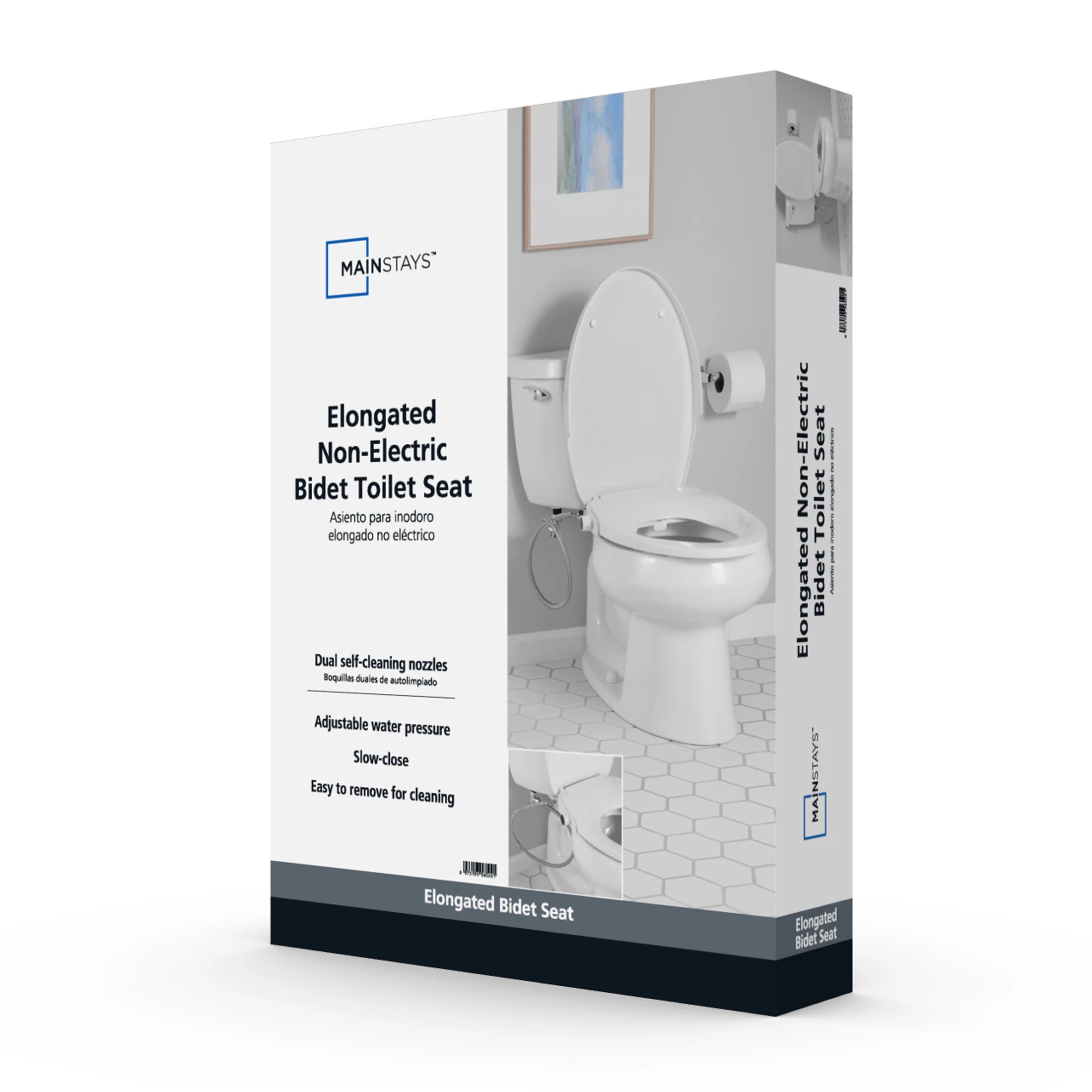 Mainstays Elongated Non-Electric Bidet Toilet Seat with Dual Self-Cleaning Nozzles, Daisy White - Image 8
