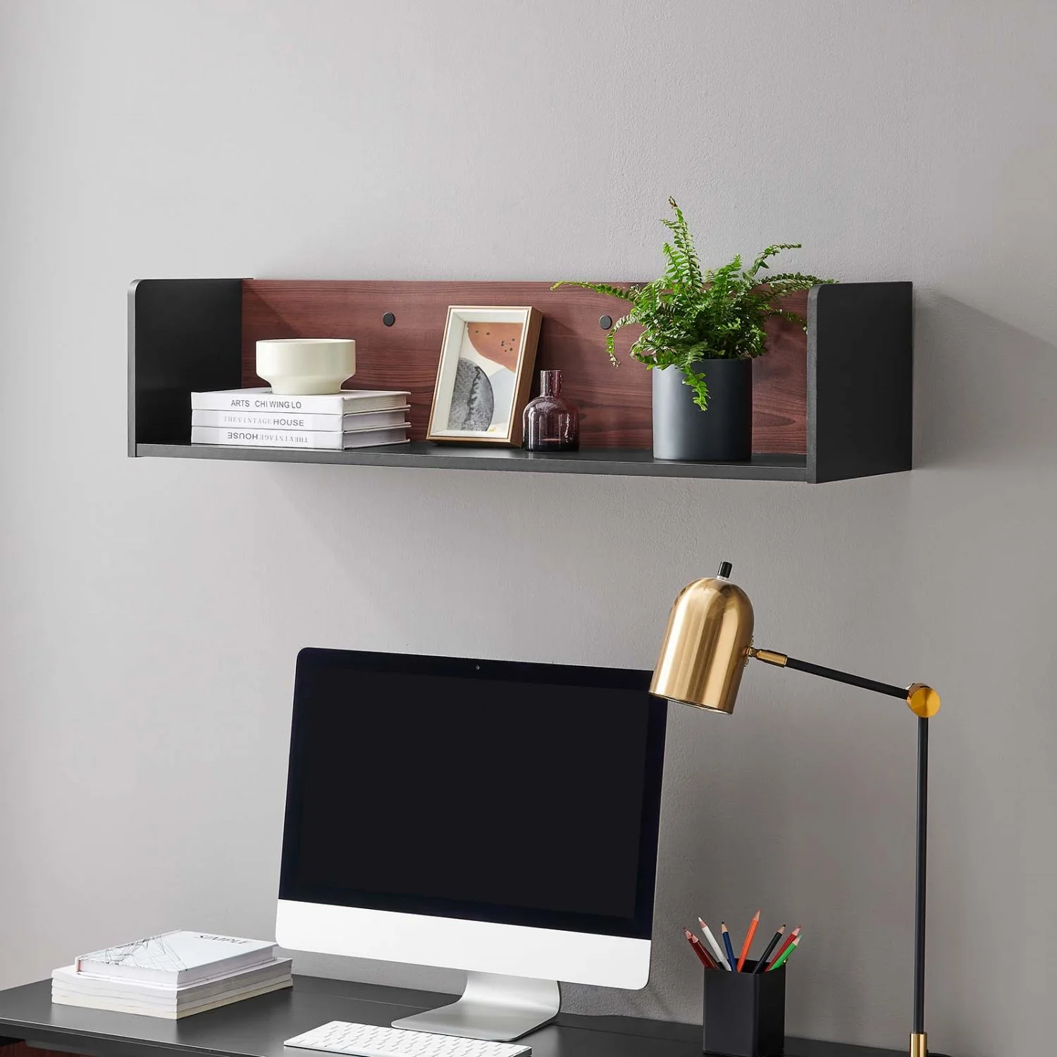 Wall Mount Storage Display Accent Cabinet, Black Cherry, Wood, Living Office Kitchen Hospitality Restaurant, Modern Contemporary HB34531 - Image 2
