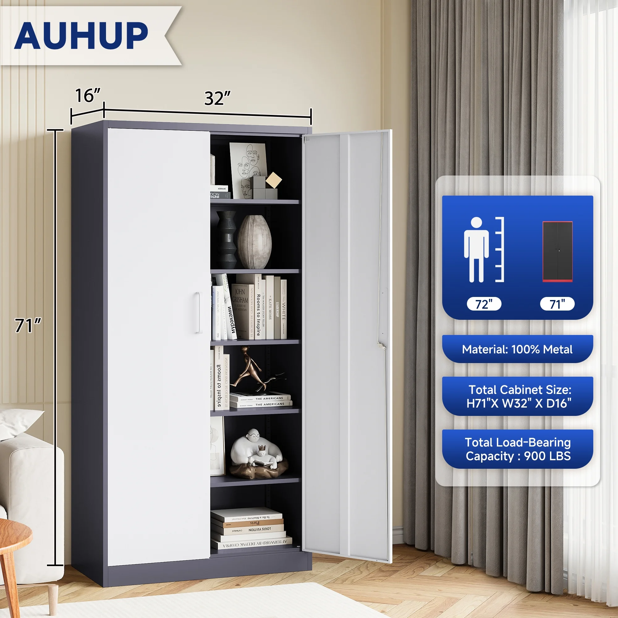 AUHUP 71" Metal Cabinet with Locking Doors and 5 Adjustable Shelves, Black Garage Storage Cabinet for Warehouse, Basement, Home Office, Tool File Storage Utility Cabinets - Image 27