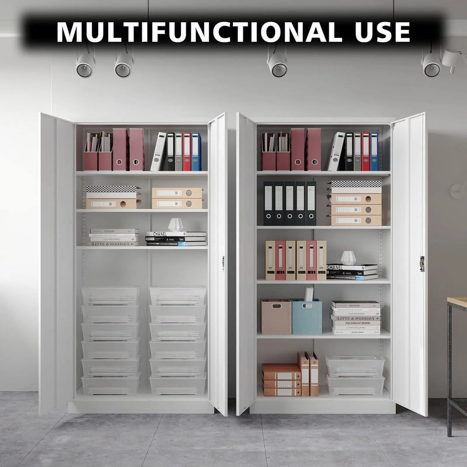 STANI Metal Storage Cabinet with Locking Doors, Garage Lockable Steel Cabinets with 4 Doors and 5 Shelves for Home, Garage, Pantry Workshop Warehouse - Image 4
