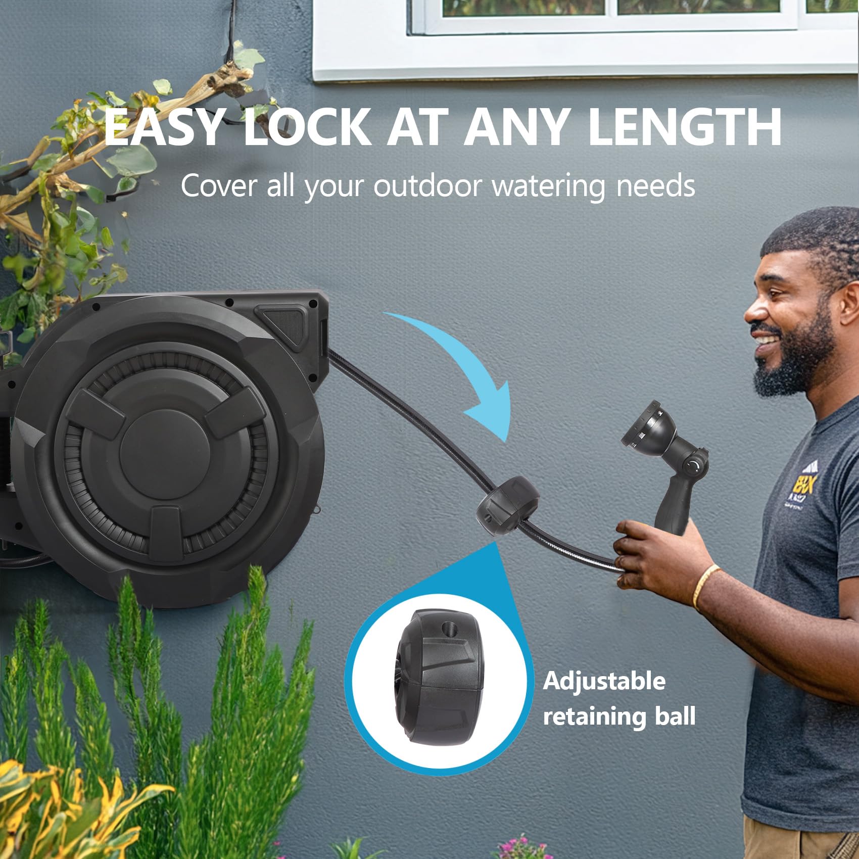100 ft Wall Mounted Garden Hose Reel, 1/2 Inch Hose with 180° Swivel - Image 3