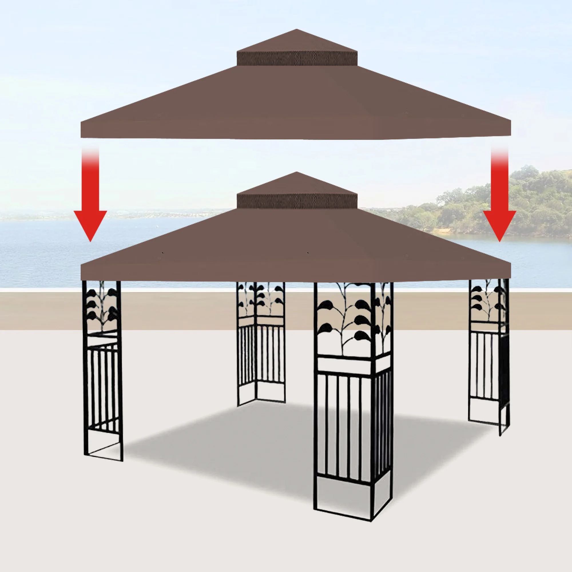 10x10 Ft Outdoor Patio Gazebo Replacement Canopy, Double Tiered Gazebo Tent Roof Top Cover Only(Frame Not Include) - Image 3