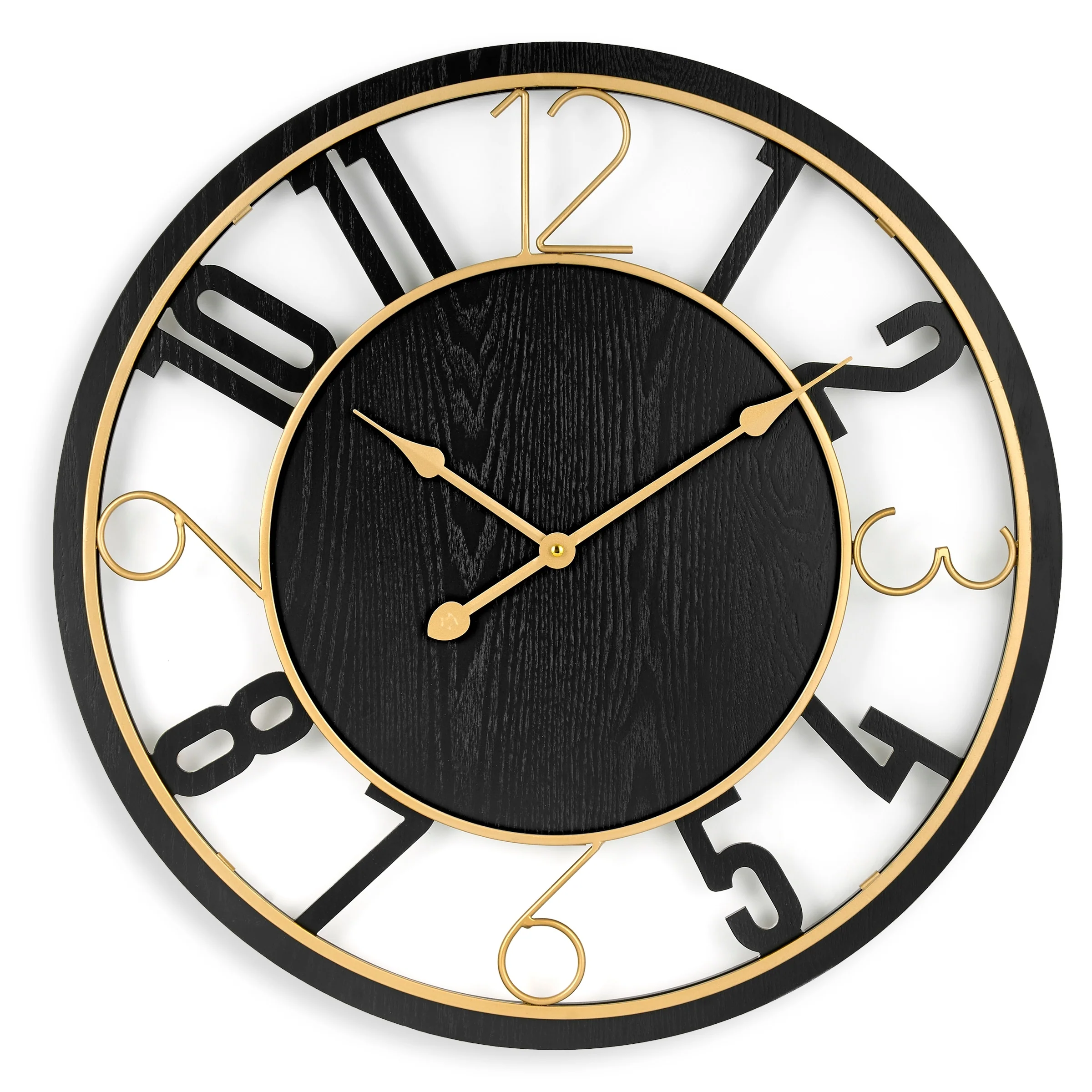 24 Inch Round Wooden Wall Clock, Modern Analog Clock with Numeral Design, Battery Operated