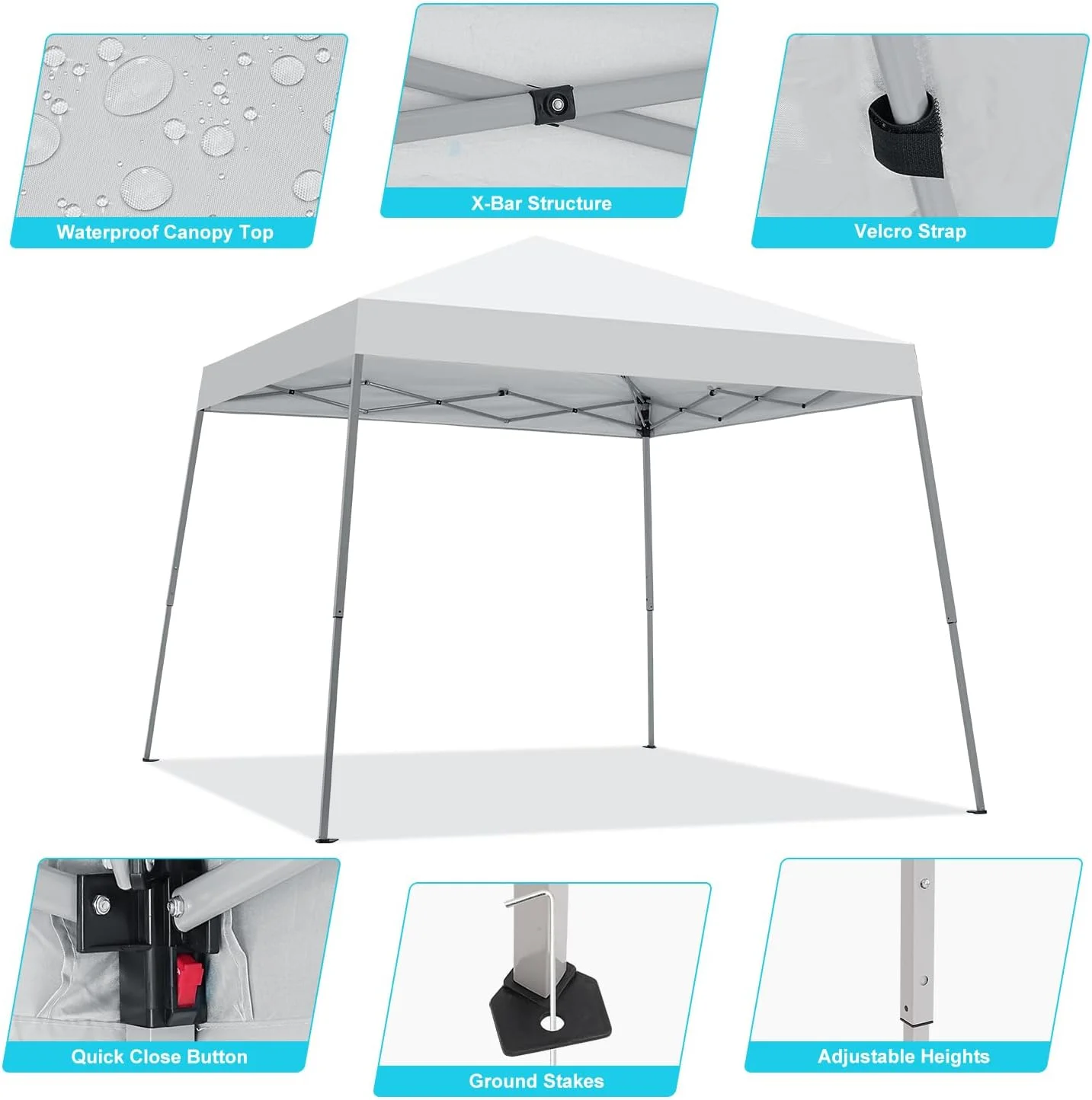 Canopy Tent, 10X10 FT Pop Up Canopy Outdoor Instant Tent Slant Legs with Carrying Bag, Portable Gazebo Shelter for Patio Deck Garden and Beach - 8X8 FT Canopy Cover (Dark Blue) - Image 24