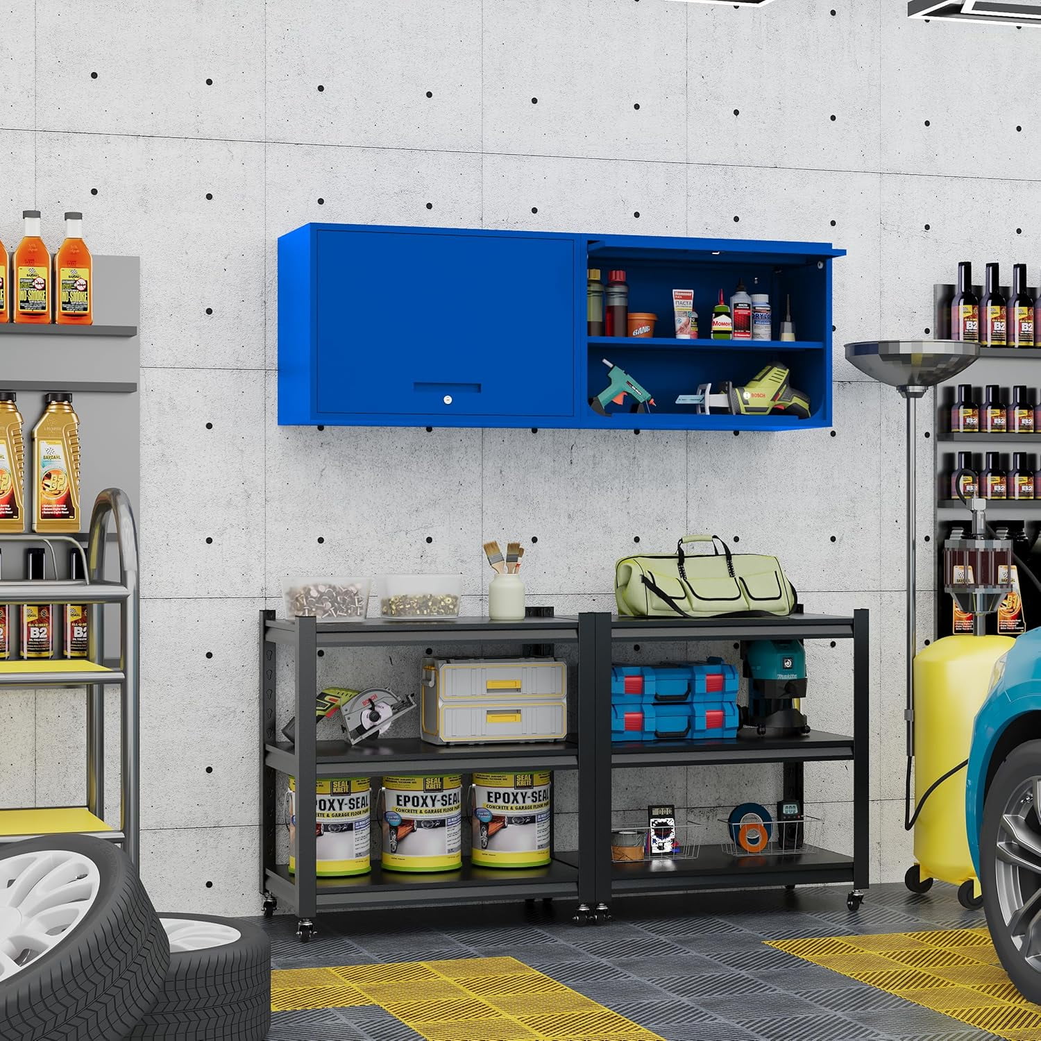 Metal Storage Cabinet Blue Wall Cabinets with Shelf and Locking Door - Wall Mounted Storage Cabinet for Garage Warehouse Home Office - Assembly Required - Image 7