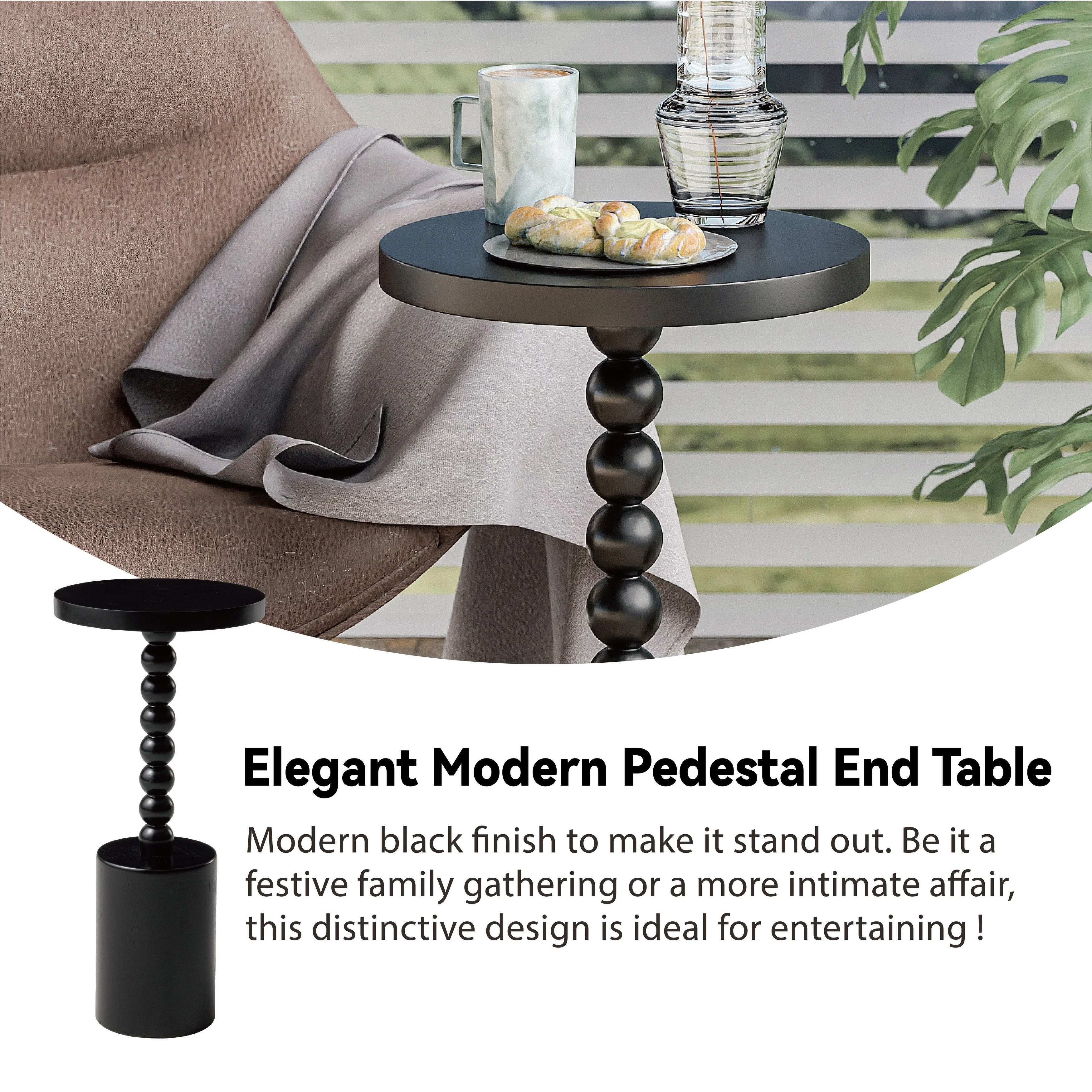 Wood Pedestal End Table, Round Martini Drink Table for Small Spaces, Living Room and Bedroom - Image 10