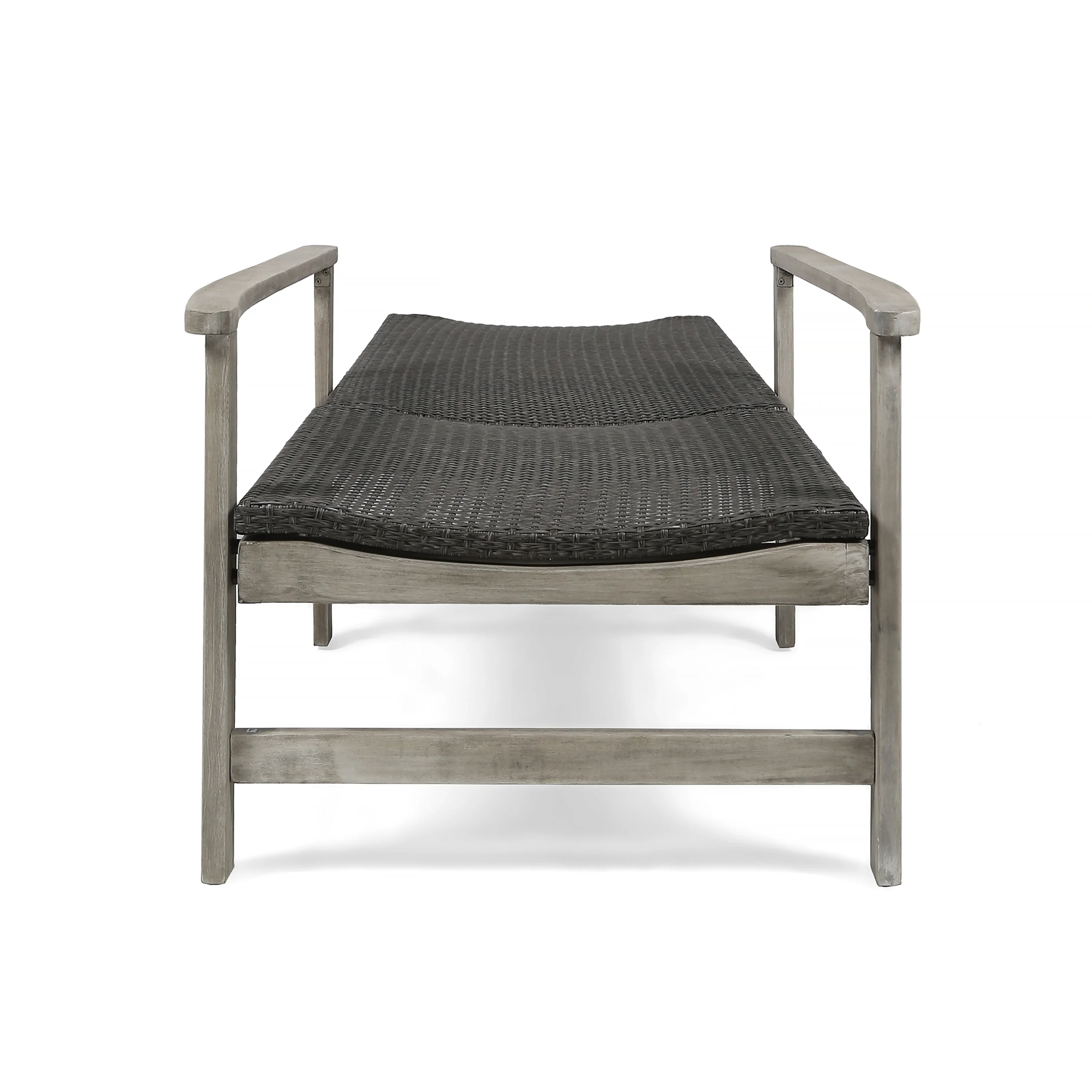 Christopher Knight Home Hampton Outdoor Rustic Acacia Wood Chaise Lounge with Wicker Seating by mixed black, light gray wash - Image 5