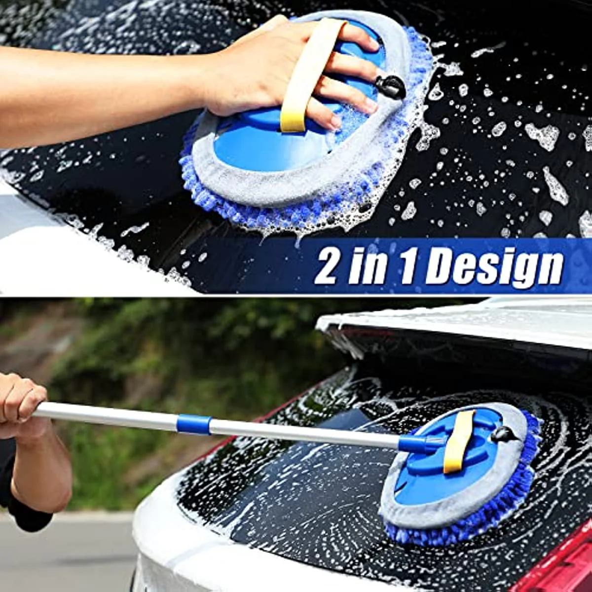 Car Wash Brush Kit with 41" Long Handle,5 in 1 Car Cleaning Mop,Microfiber Car Wash Brush,Glass Scrubber Vehicle Cleaner Kit,Blue - Image 7