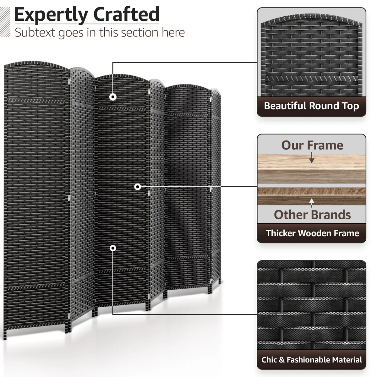6 Panel Room Divider, 6ft Tall Extra Wide Folding Privacy Screen with Hand-Woven Mesh Panels - Image 12