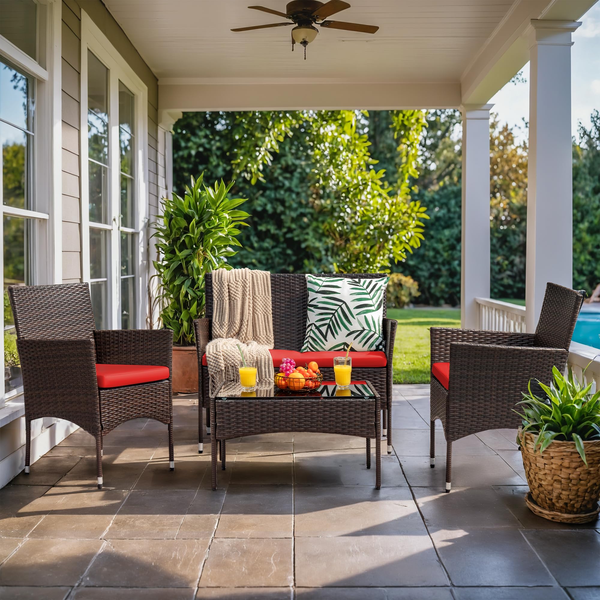 4-Piece Outdoor Patio Furniture Set, Rattan Wicker Chairs and Outdoor Seating Set - Image 23