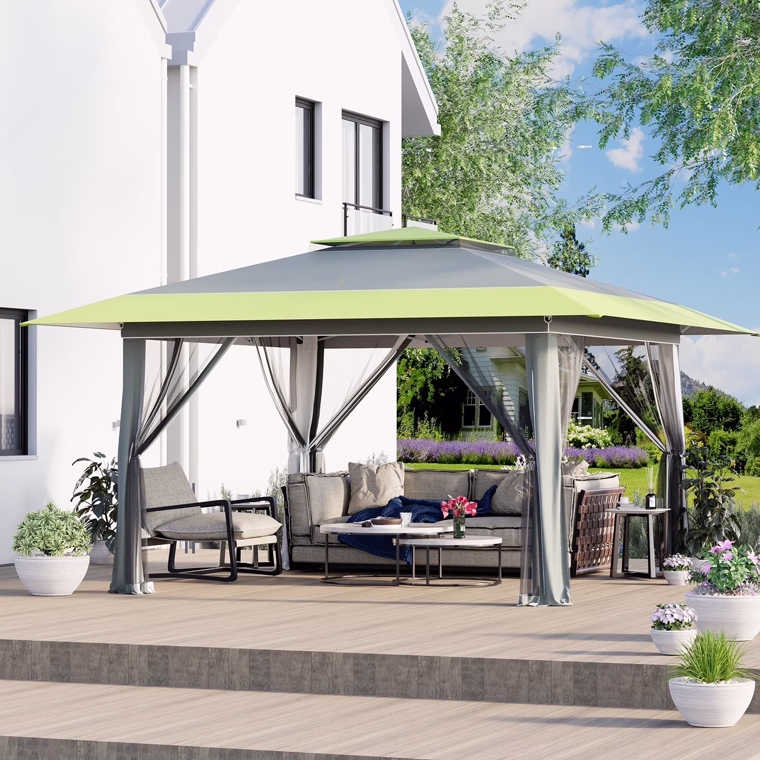 AVAWING 12x12 ft Outdoor Pop-up Canopy Party Tent Easy Setup Patio Wedding Tent, Khaki - Image 22