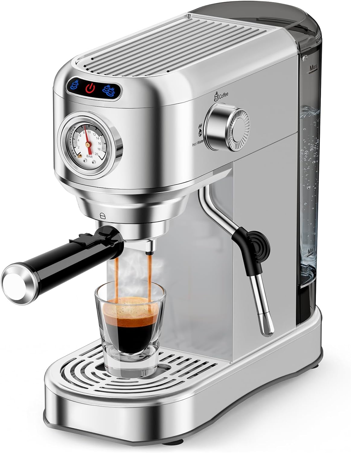 Espresso Machine 20 Bar, Compact Espresso Coffee Machine with Milk Frother, Stainless Steel Coffee Maker with 34oz Removable Water Tank, Cappuccino Machine for Home, Office, Latte (Silver) - Image 2