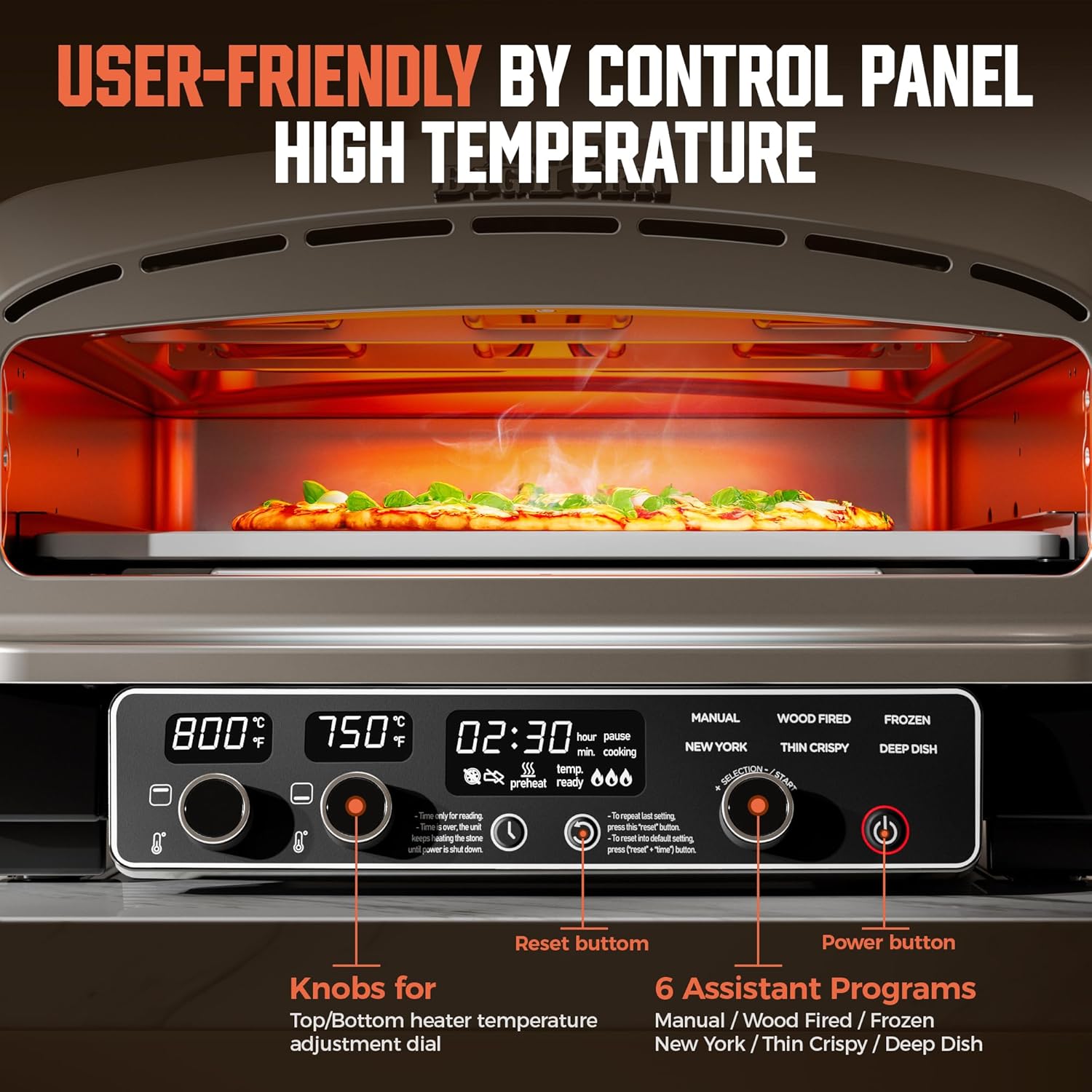 14-Inch Countertop Electric Pizza Oven, Stainless Steel - Image 4