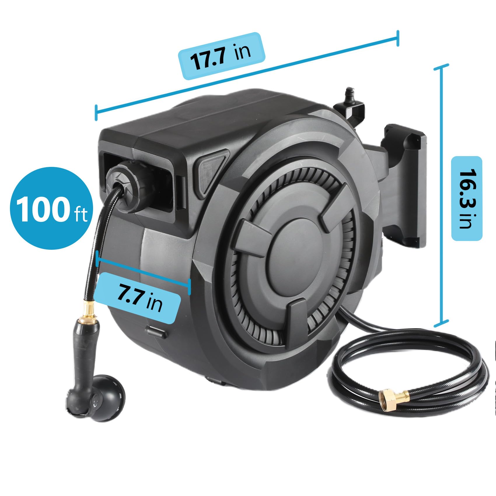 100 ft Wall Mounted Garden Hose Reel, 1/2 Inch Hose with 180° Swivel - Image 2