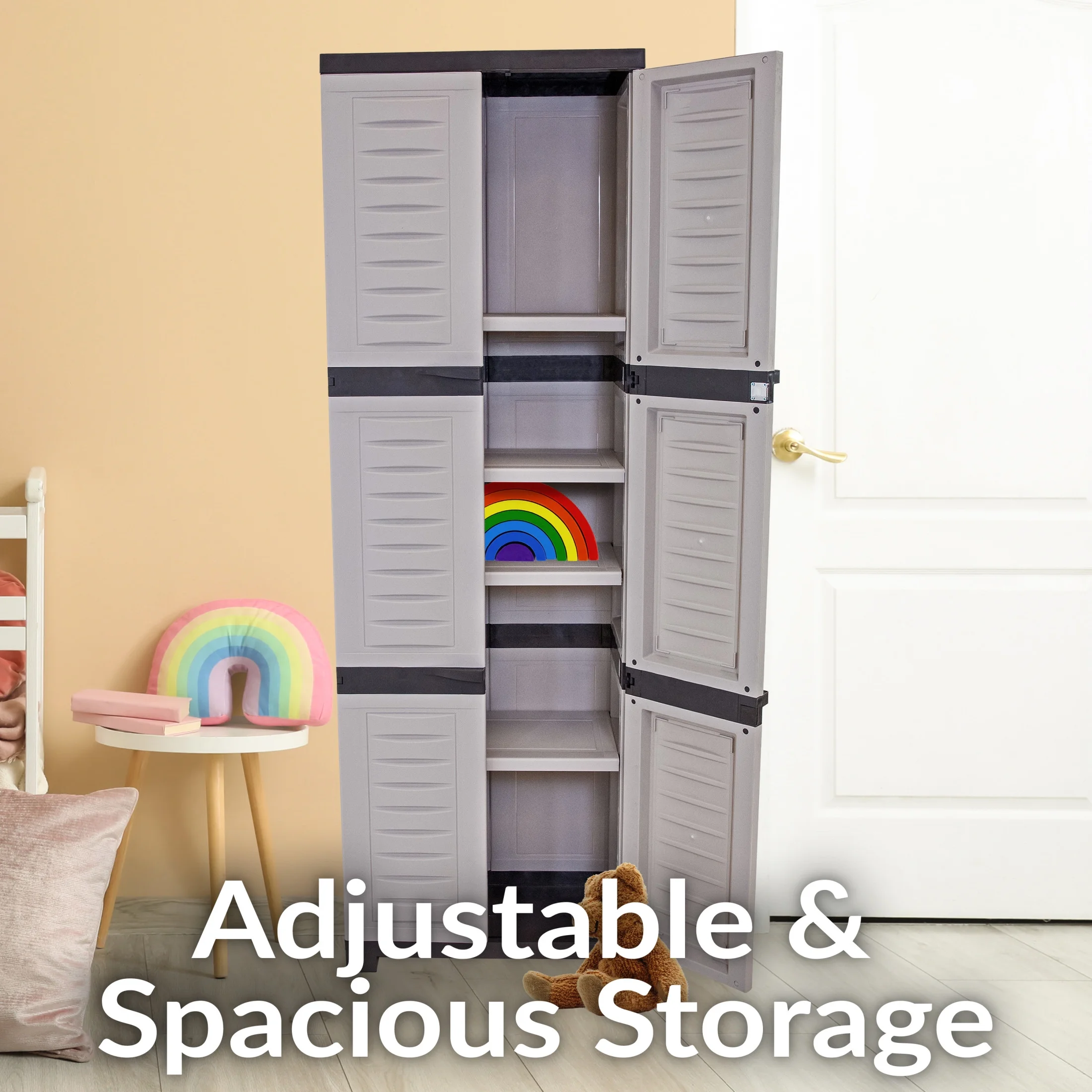 Sunnydaze Lockable Adjustable 72" Plastic 4-Shelf Freestanding Garage Storage Cabinet, Charcoal with Gray Trim - Image 21