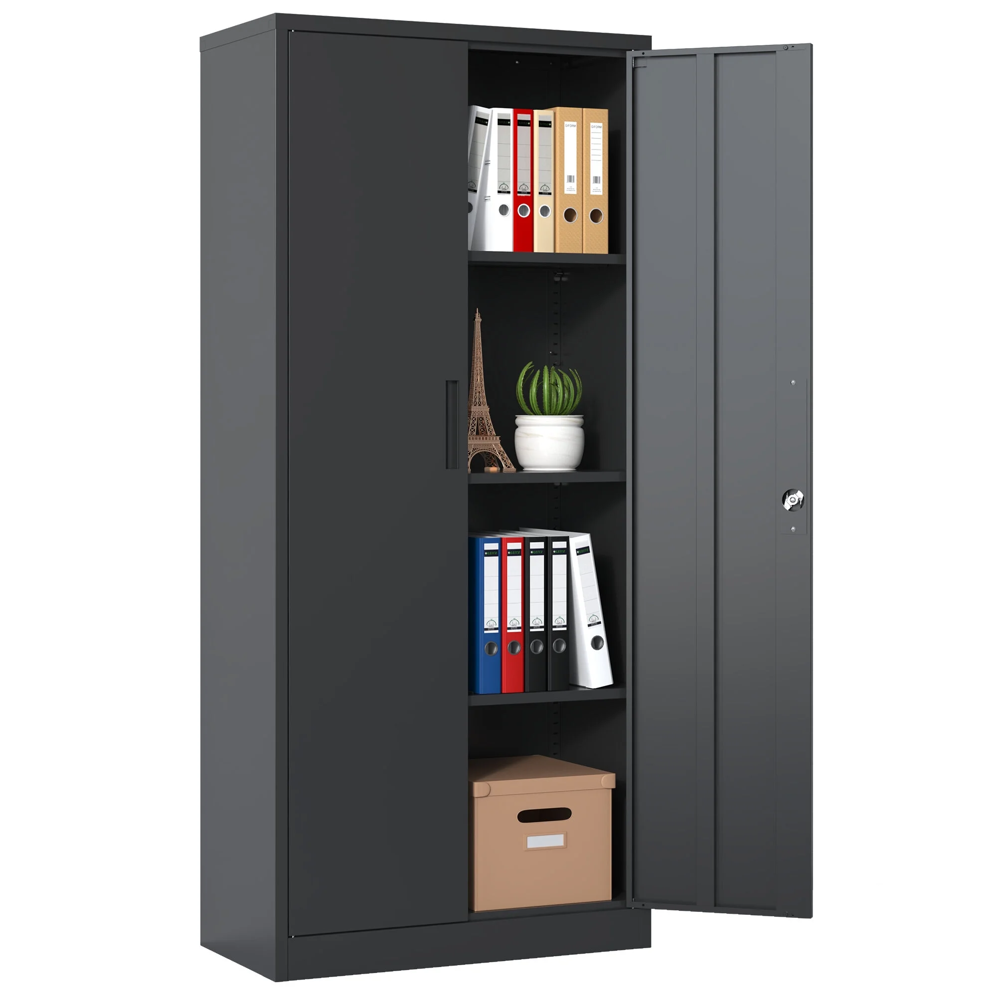 DUOSONG 71"H Metal Garage Storage Cabinet, Black Tool Steel Locking Cabinet With Doors And 3 Shelves, Tall Cabinets For Garage Storage Systems Lockable File Cabinet For Home Office, Classroom/Pantry - Image 5