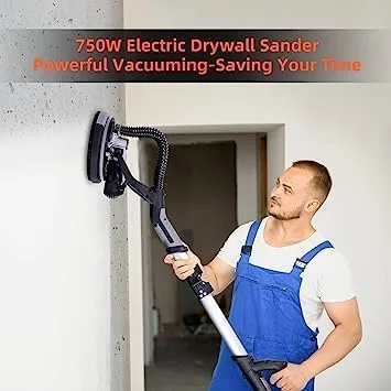 Danolapsi Drywall Sander,750W Electric Drywall Sander 7 Variable Speed 900-1800 RPM Sander with LED Light,Extendable Handle,Dust Hose,14 Pcs Sanding discs,Storage Bag - Image 2