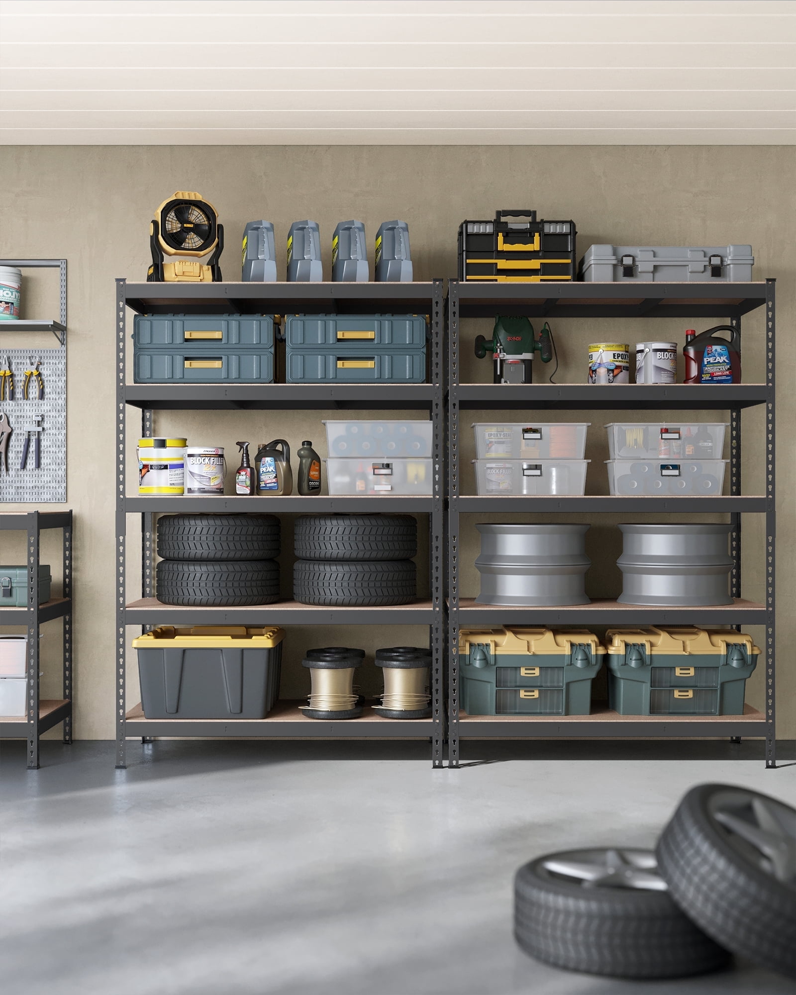 Set of 2 Heavy-Duty 5-Tier Storage Shelves, 2310 lb Total Capacity, Boltless Adjustable Steel Shelving Units for Garage Basement, 59.1" H, Black - Image 20