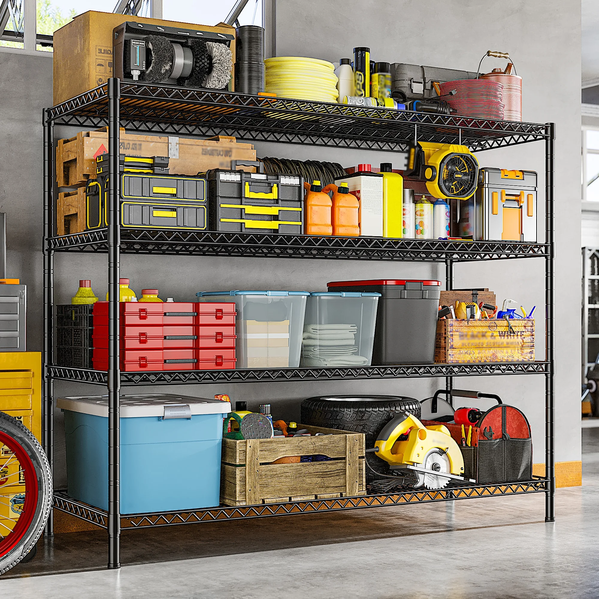 REIBII Heavy Duty Metal Storage Rack 4-Tier Adjustable Wire Shelves 2560lbs Pantry & Garage Shelving,55.5"H x 55.5"W x 18"D - Image 6
