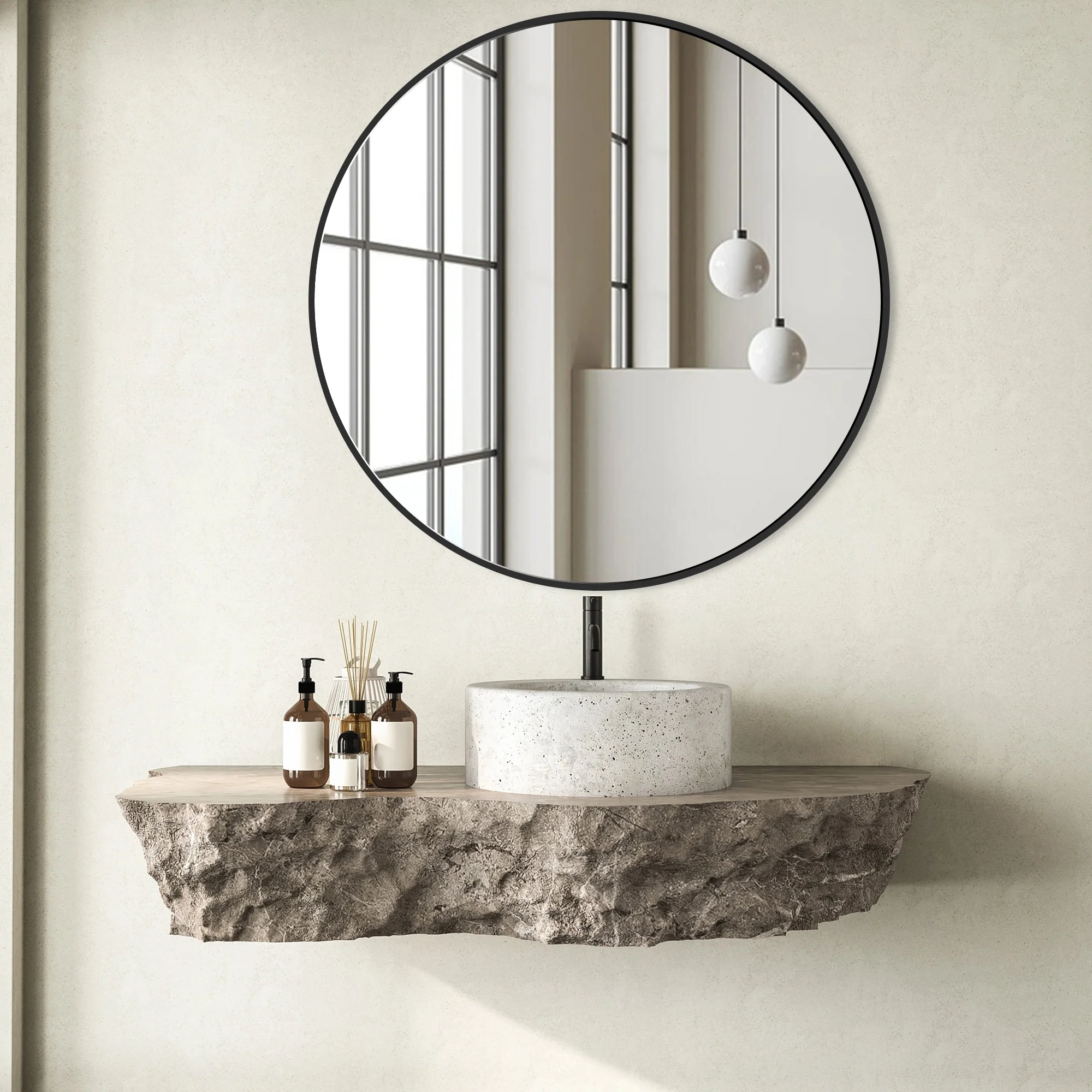 Modern Round Bathroom Vanity Mirror, Wall Mounted Circular Mirror for Bathroom, Bedroom and Home Decor - Image 46
