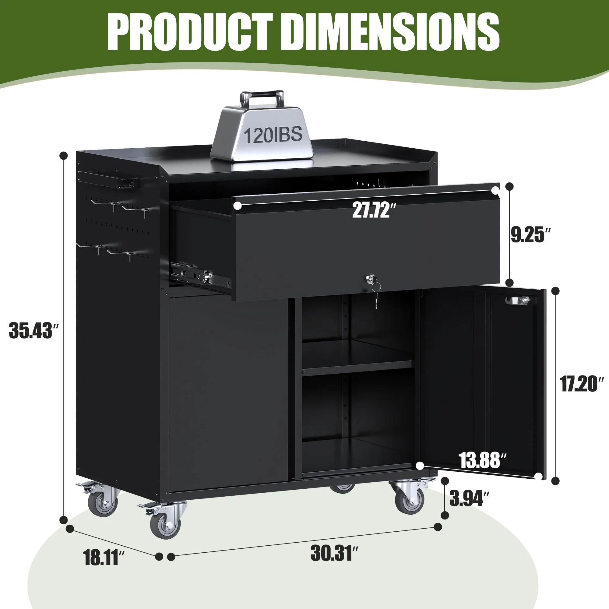 Gaeanet Rolling Tool Storage Cabinet with 5 Adjustable Shelves and Pegboard,Metal Garage Storage Cabinet with Wheels for Garage Home Office Utility Room,71" H-32" W-16" D,Required Assembly, Black - Image 128