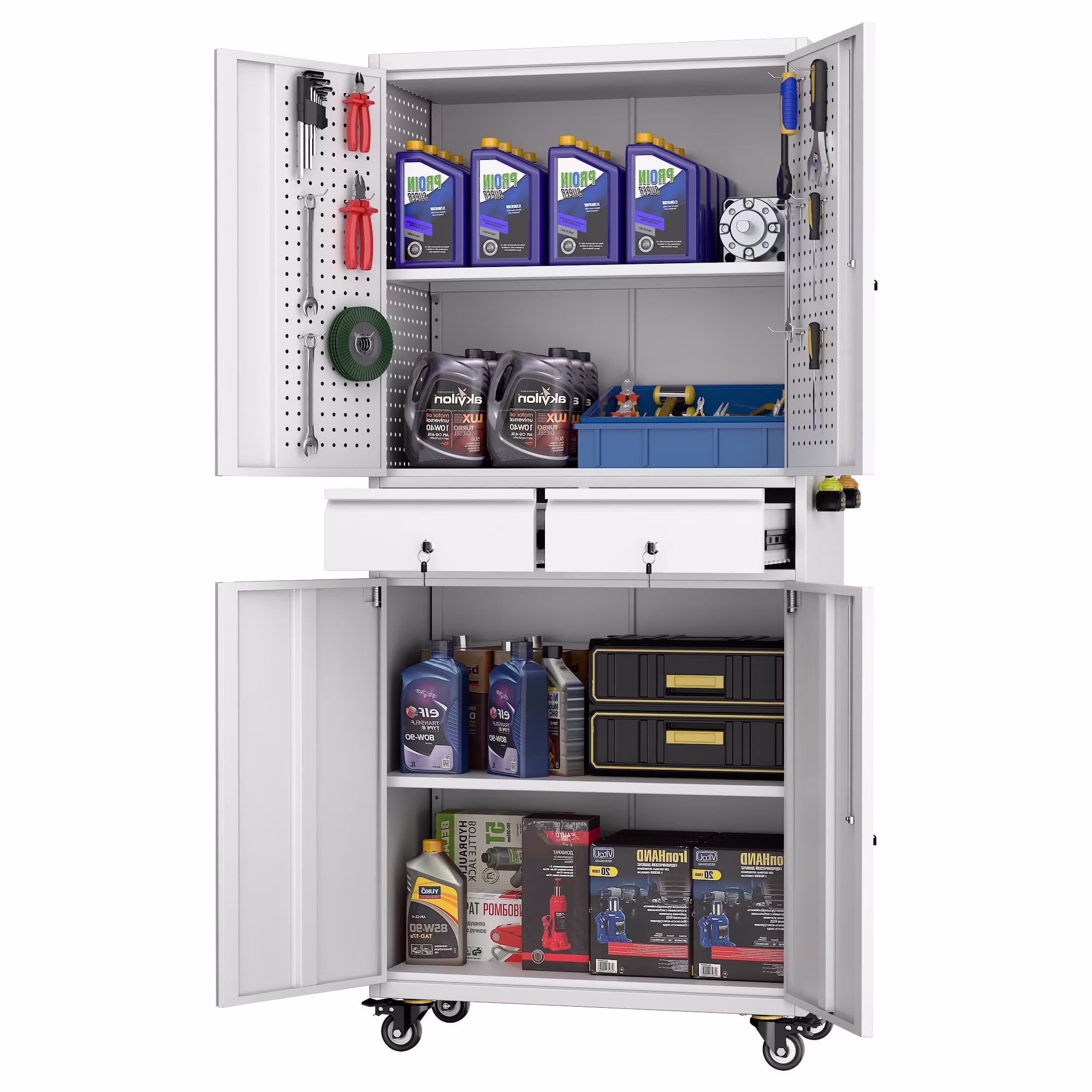SUPEER 71" Metal Storage Cabinets with Wheels and Pegboards, Industrial Cabinet with 2 Drawers and 2 Adjustable Shelves,, Assembly Required - Image 18