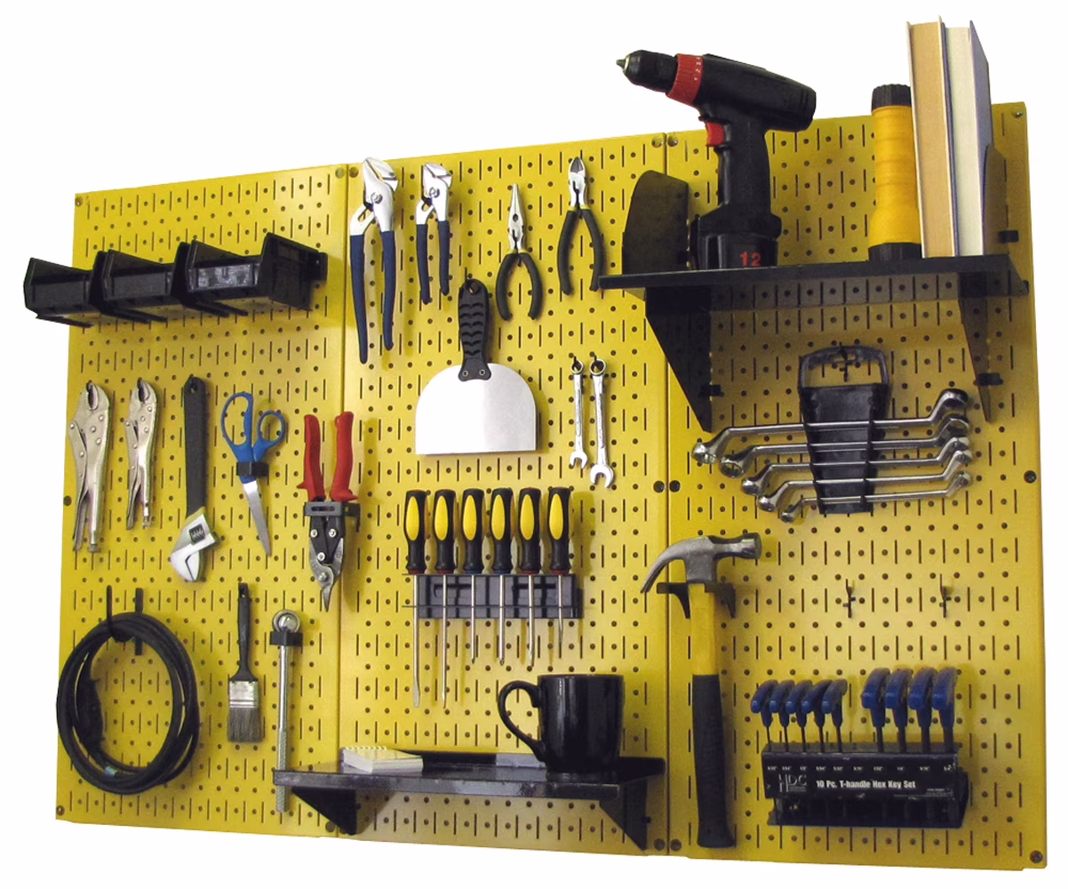 4ft Metal Pegboard Standard Tool Storage Kit - Yellow Toolboard & Black Accessories