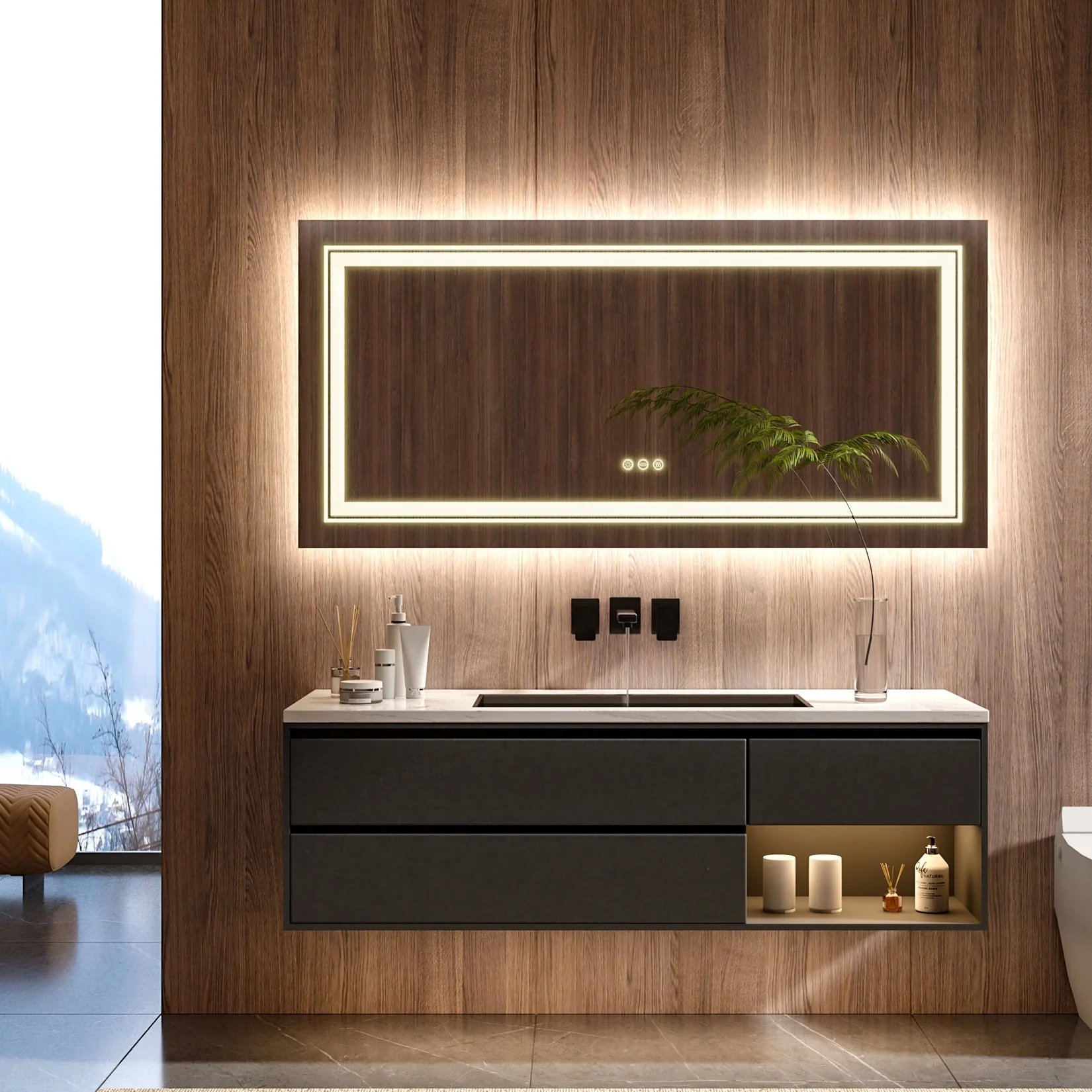Extra Large LED Lighted Bathroom Mirror, Anti-Fog Wall Mounted Vanity Mirror with 3 Colors - Image 19