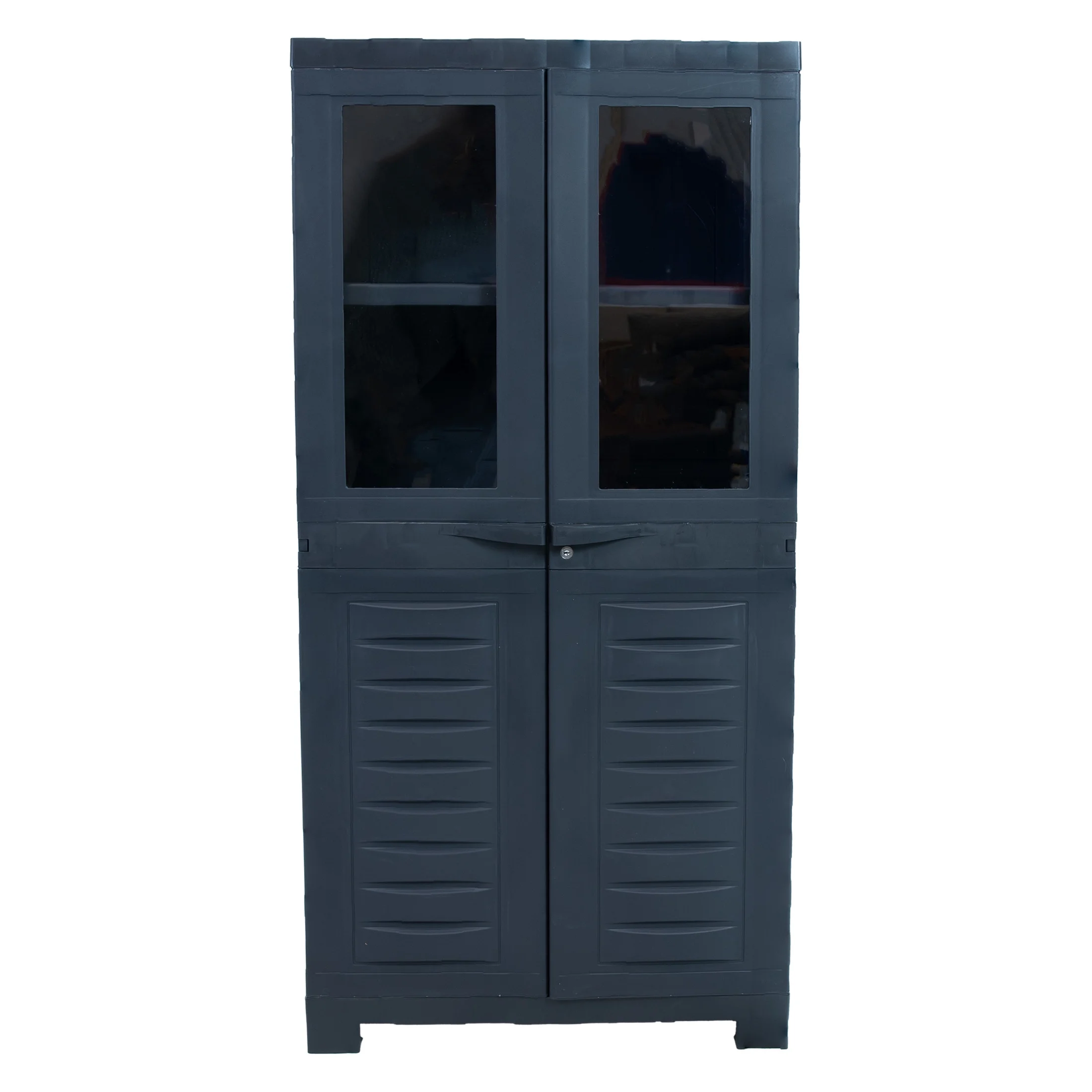 Sunnydaze Lockable Adjustable 48.75" Plastic 3-Shelf Freestanding Garage Storage Cabinet, Charcoal - Image 8