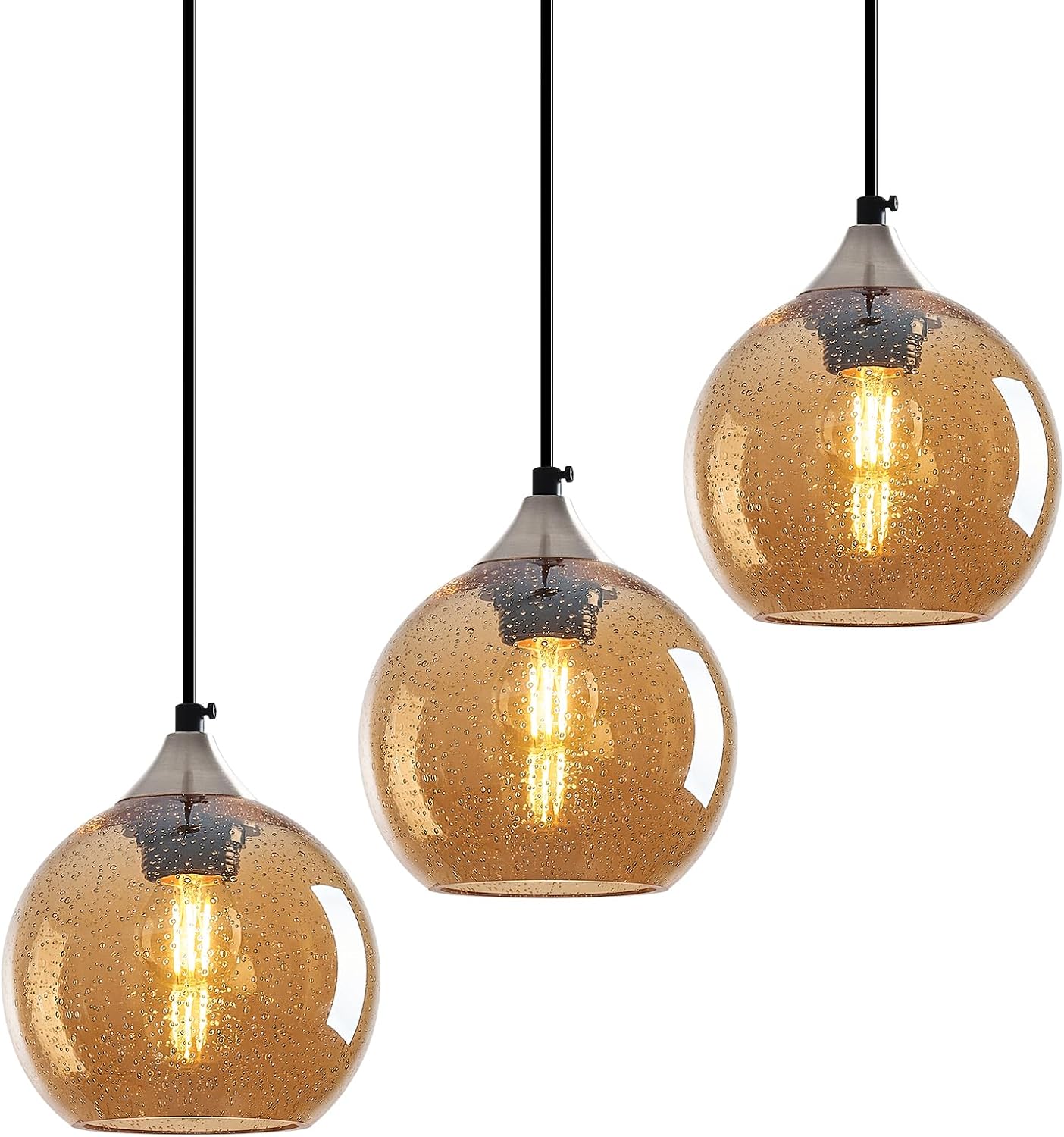 Amber Pendant Lights Kitchen Island 3 Pack, 5.9 in Seeded Glass Globe - Image 57