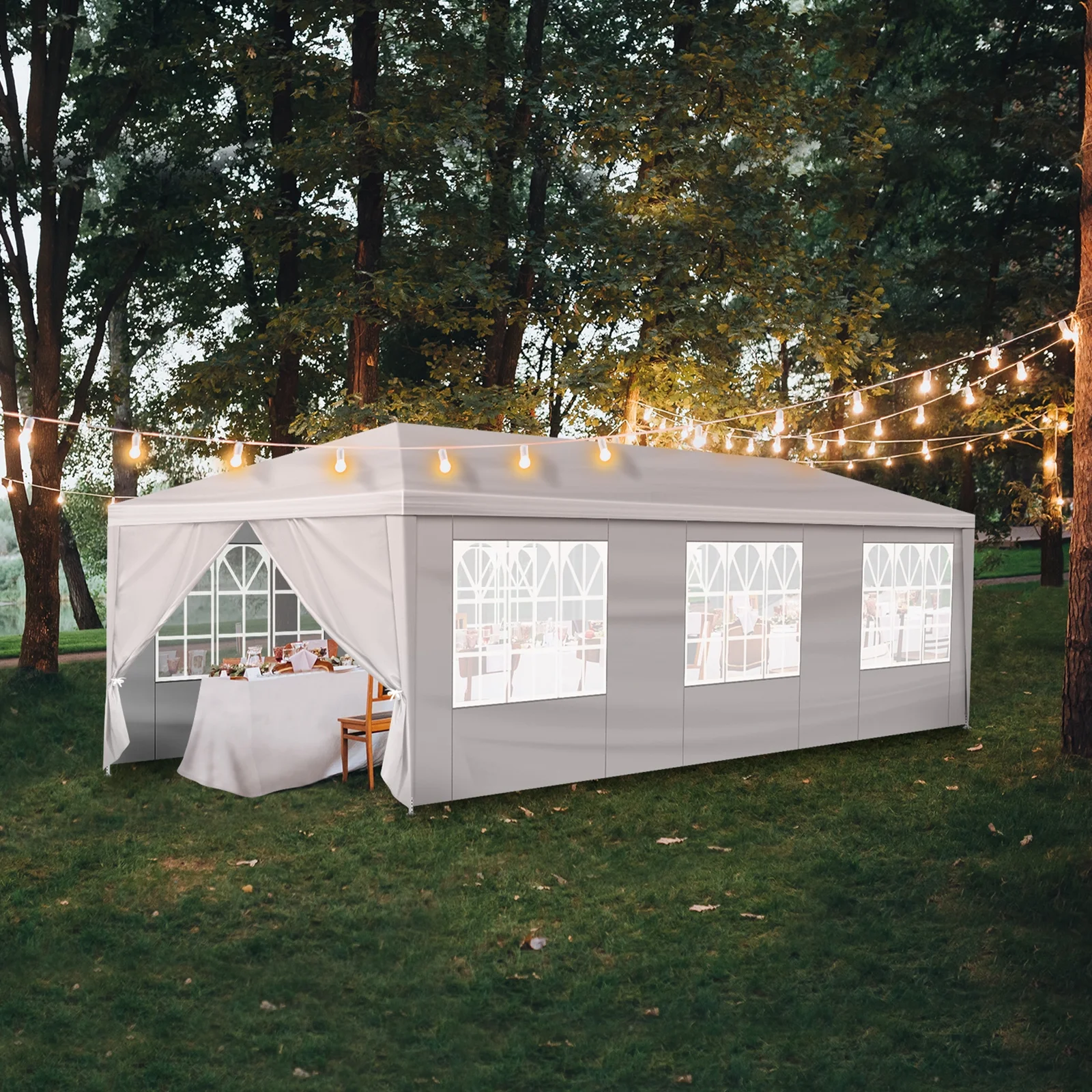 10'x30' Outdoor Party Tent with 8 Removable Sidewalls, Waterproof White Canopy Wedding Gazebo for Backyard, Patio, Camping & Events - Image 3