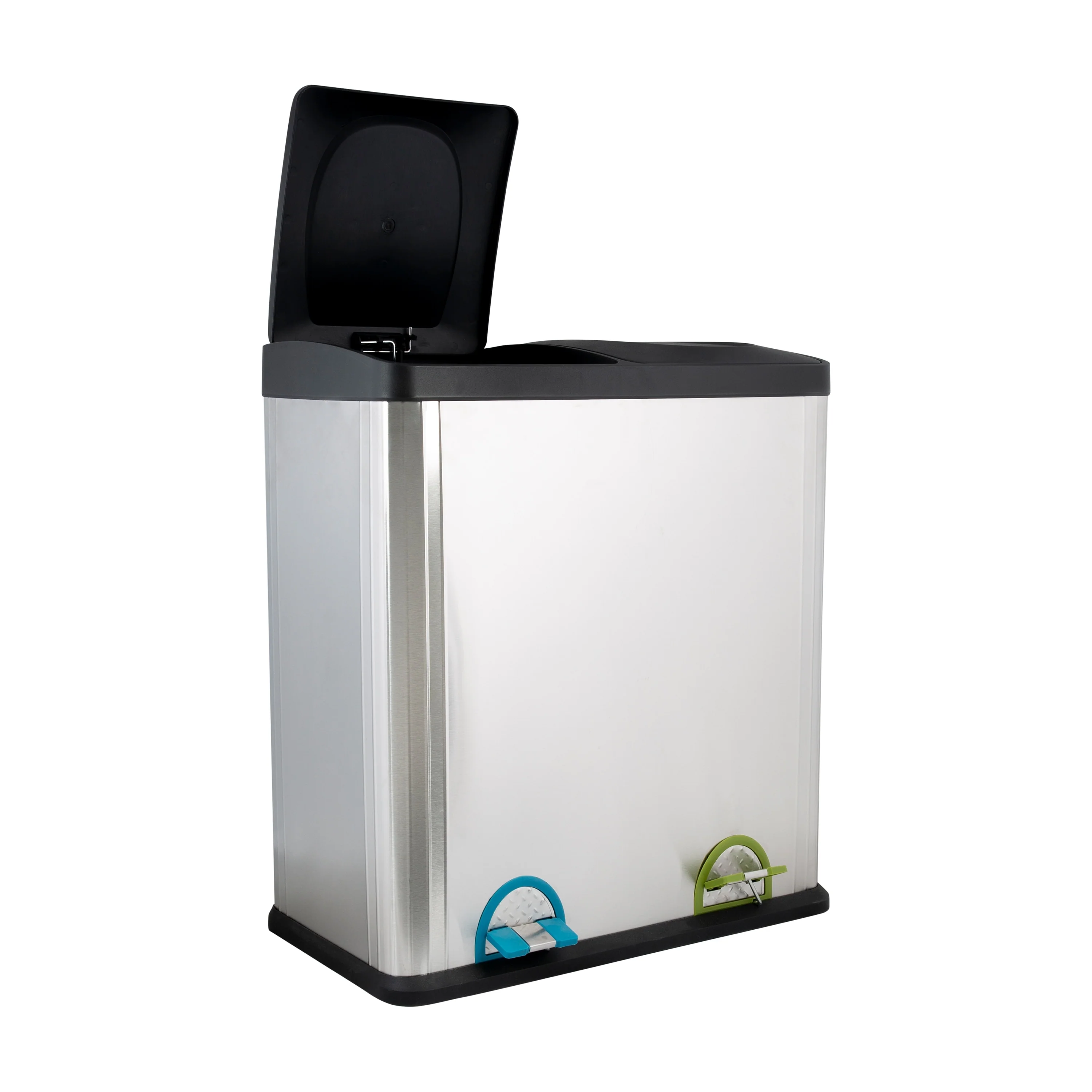60L 2 Compartment Stainless Steel Recycling Bin, Dual Section Trash Sorter Container for Kitchen, Home & Office - Image 2