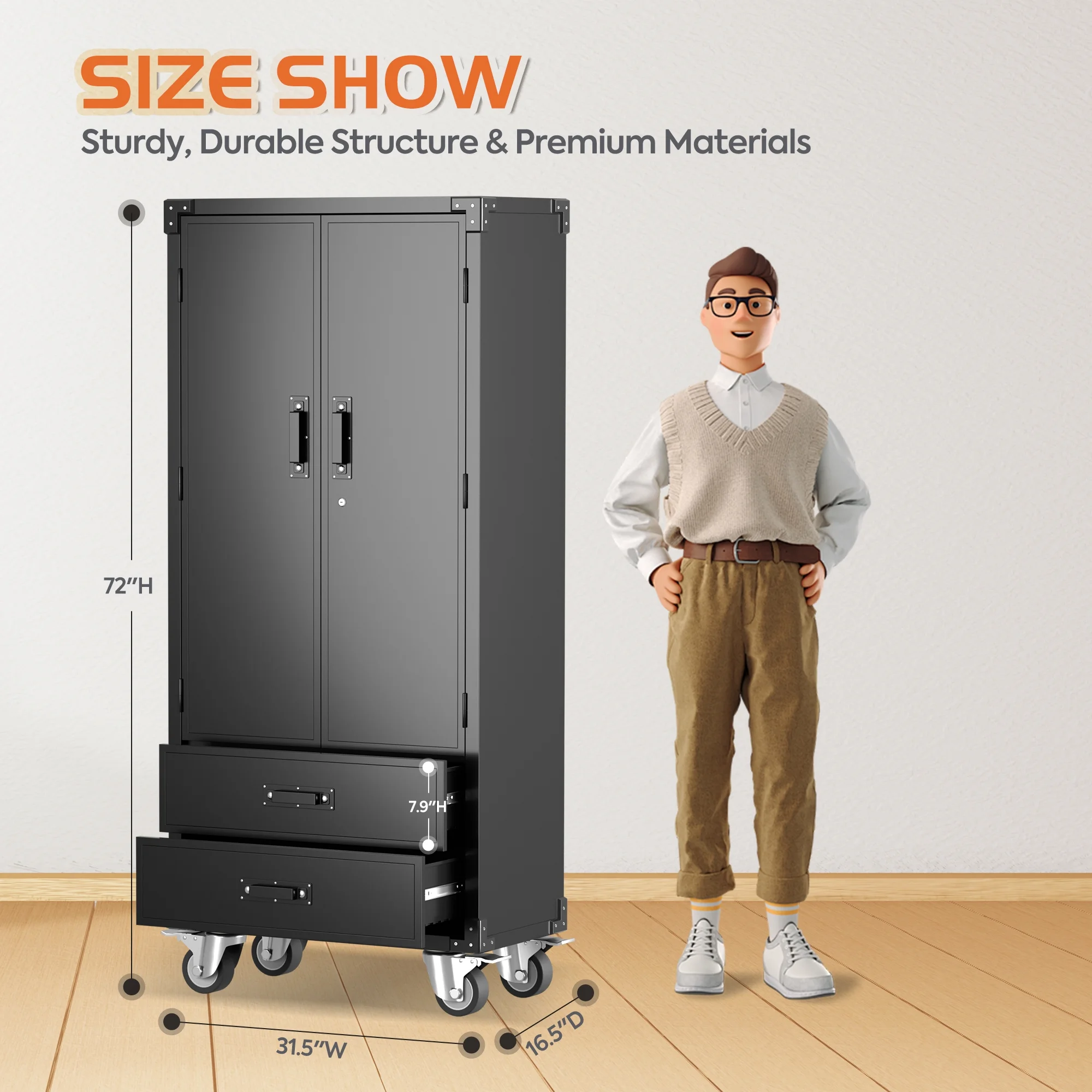 GangMei 71 Inches Tall Metal Garage Storage Cabinets with 5 Adjustable Shelves & Pegboards, Lockable Steel Black Storage Cabinet with Doors for Office, Home, School, Shops, Garage, Assembly required - Image 68