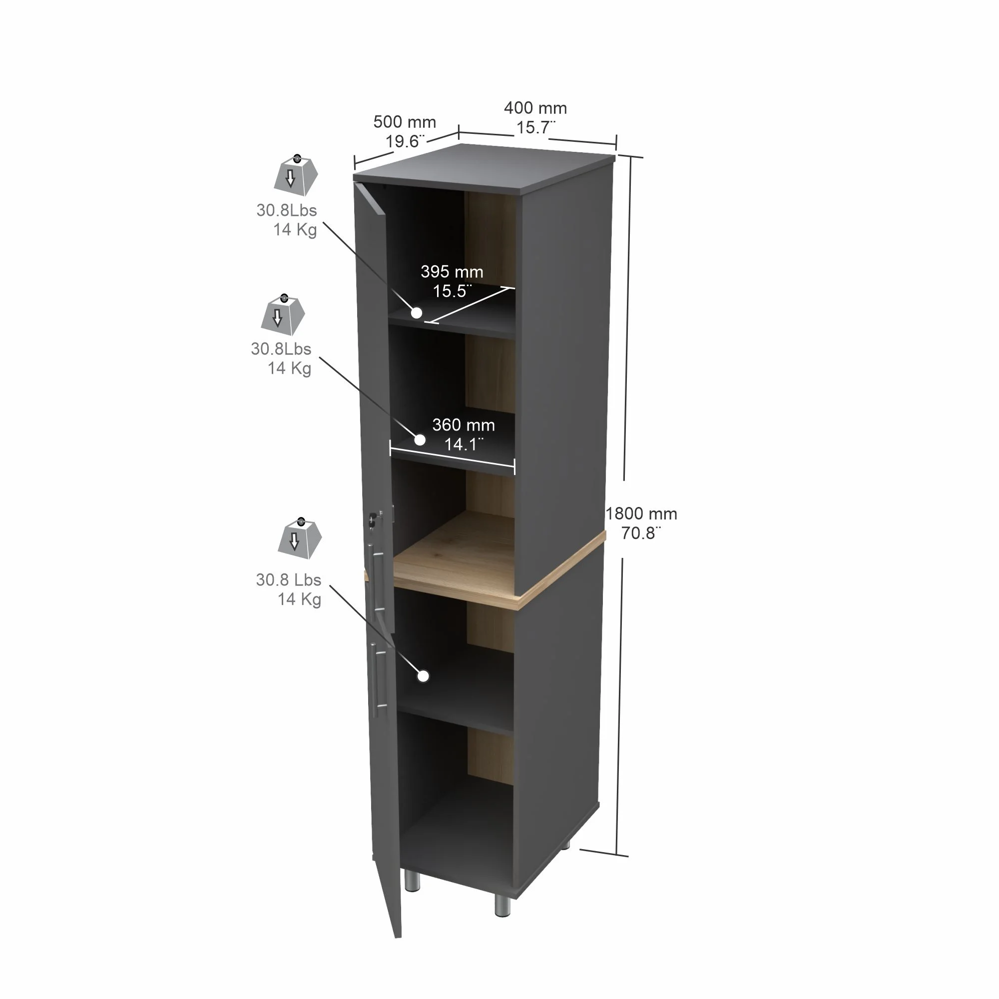 Inval Kratos 70" Engineered Wood Storage Garage Cabinet, Gray/Maple - Image 10
