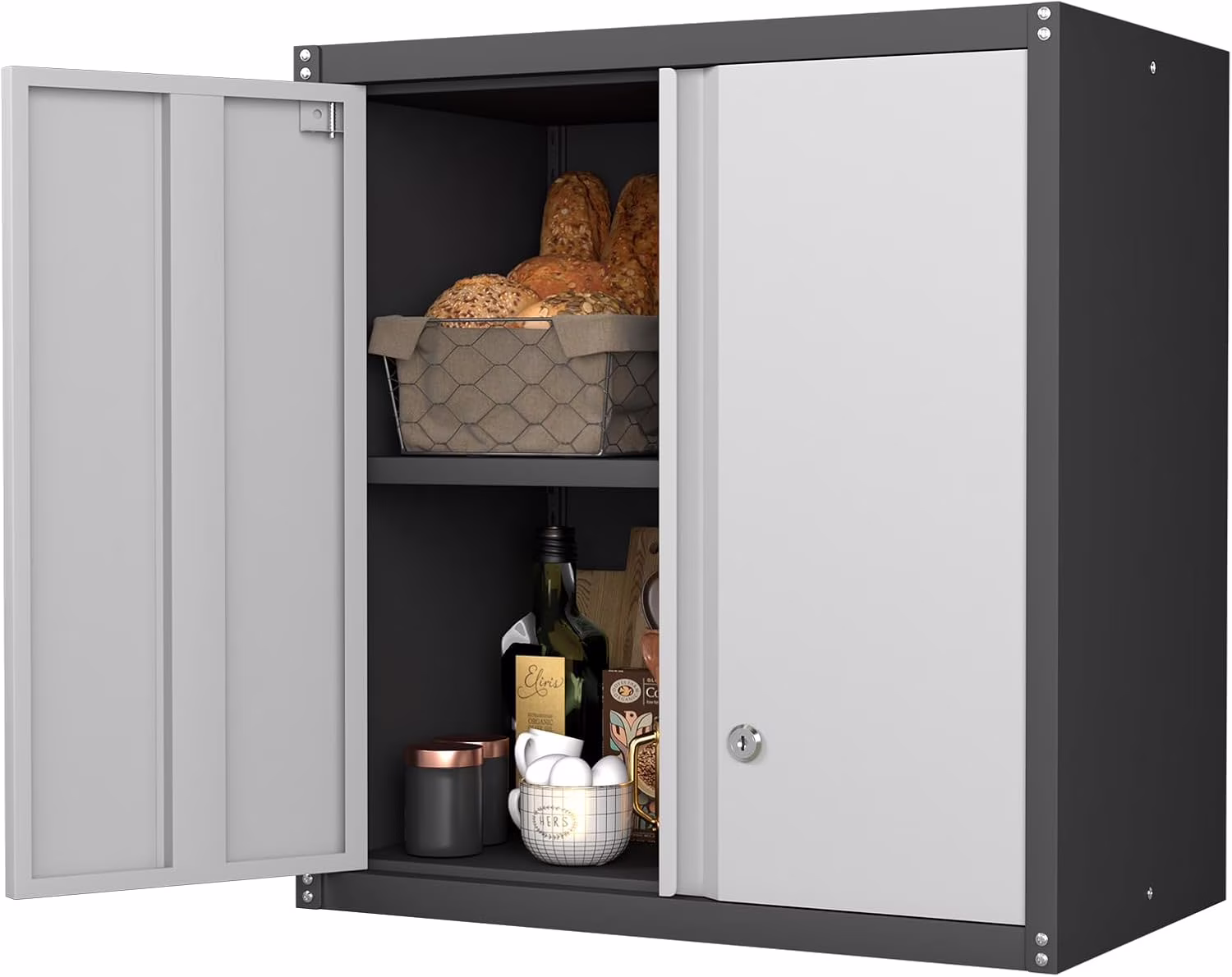 Garage Storage Cabinets Wall Mounted, 28-H Wall Cabinet Storage for Tools, Metal Cabinets with Doors and Shelves, Locking Wall Cabinet, Floating Garage Tool Cabinet for Warehouse