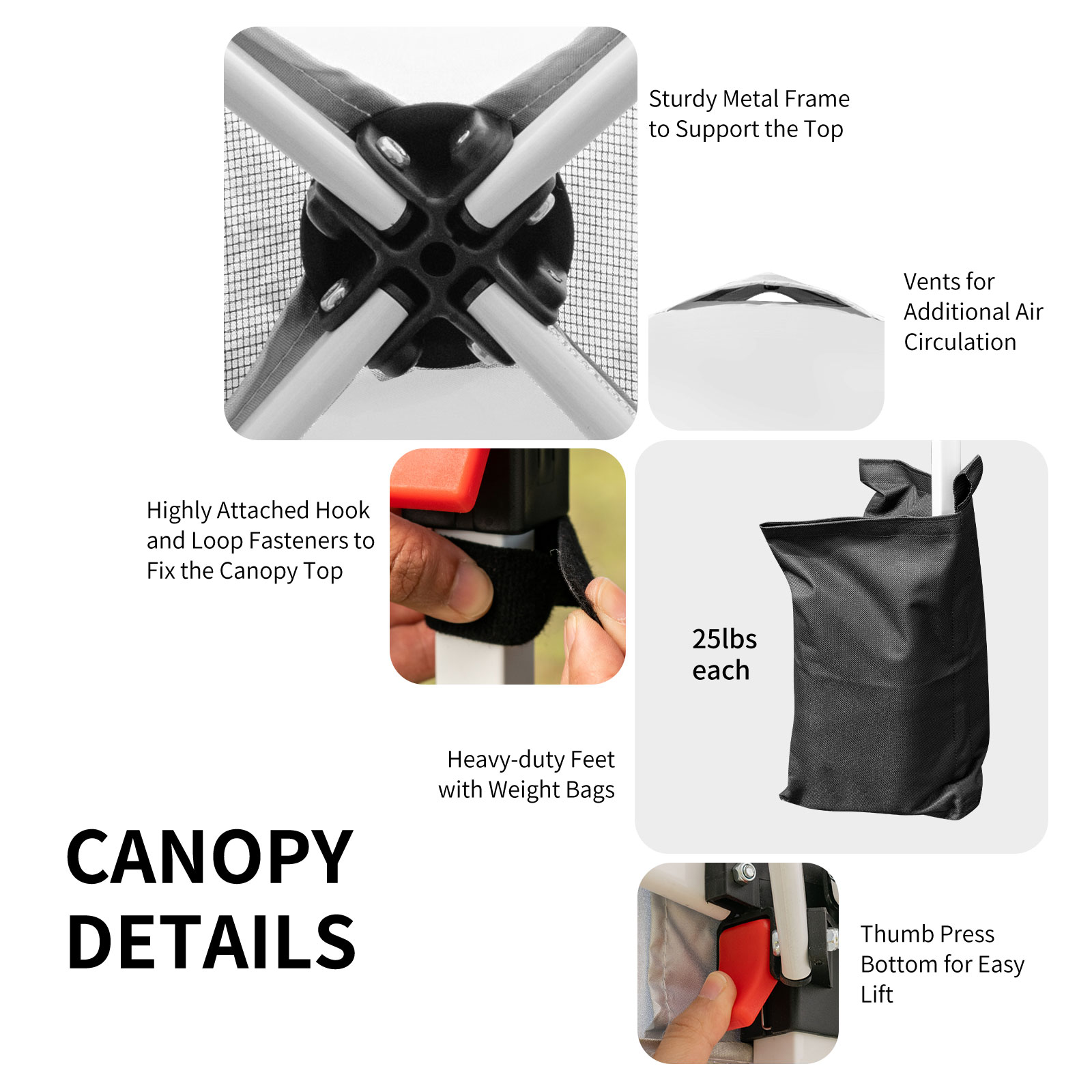 Patiojoy Pop-up Canopy Tent 6.6' x 6.6' Height Adjustable Commercial Instant Canopy w/ Portable Roller Bag White - Image 26