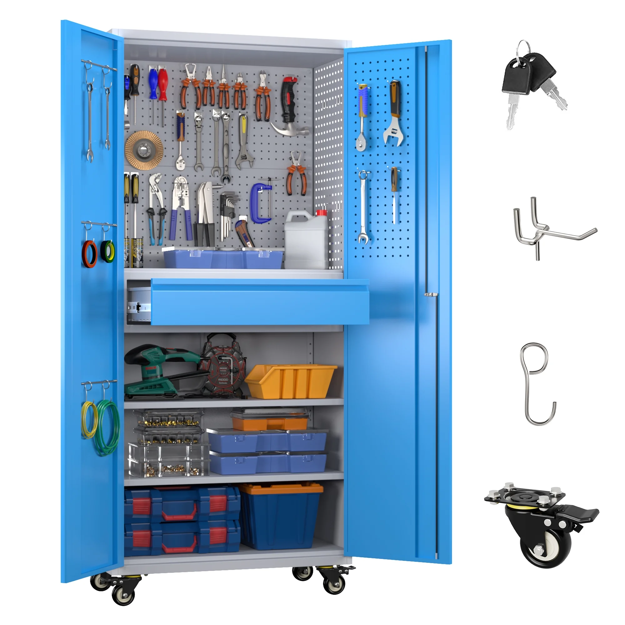 SUPEER 71" Metal Storage Cabinets with Wheels and Pegboards, Industrial Cabinet with 2 Drawers and 2 Adjustable Shelves,, Assembly Required - Image 119